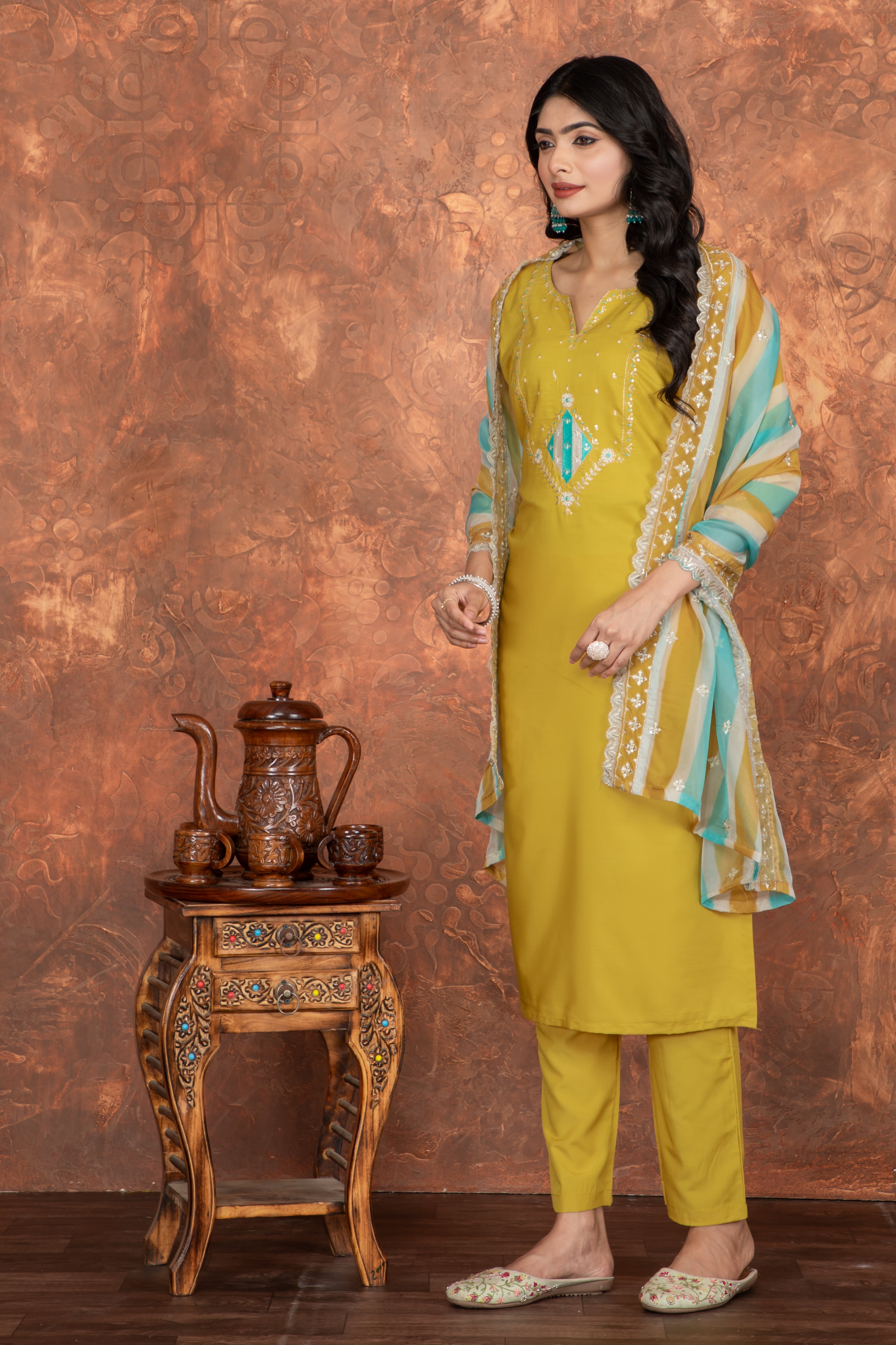 Roman Silk Kurta with Pant and Printed with Heavy Embroidered Sequence Work Lace Border Dupatta Sets