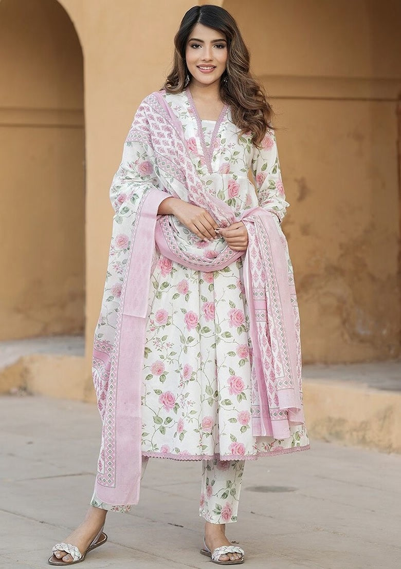 Cotton Printed Anarkali Kurta Set for Women