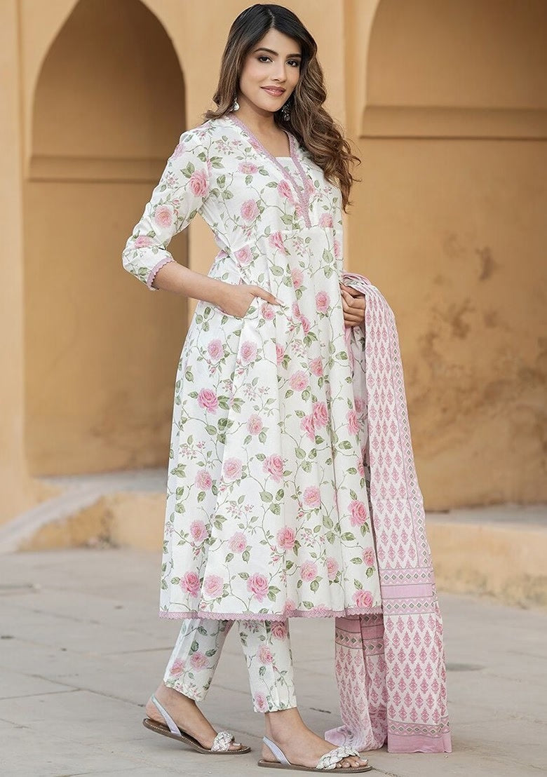 Cotton Printed Anarkali Kurta Set for Women