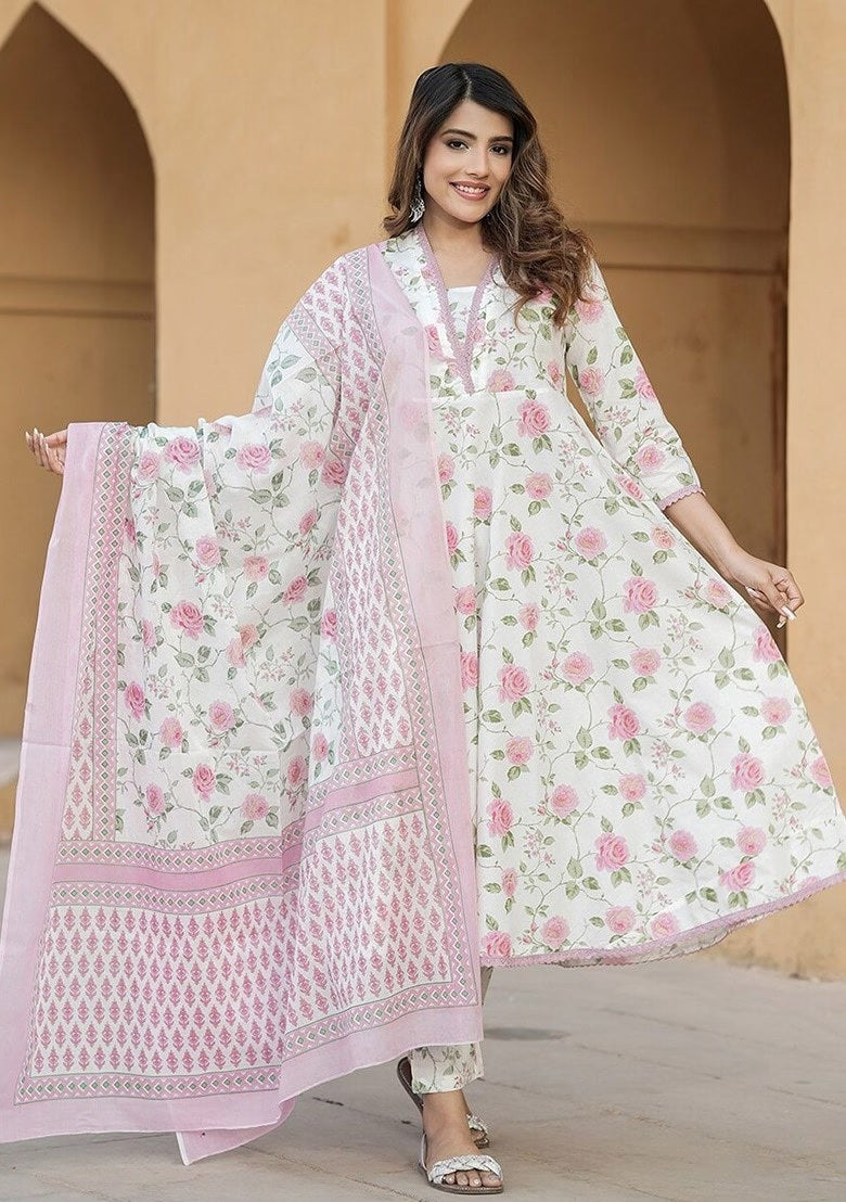 Cotton Printed Anarkali Kurta Set for Women