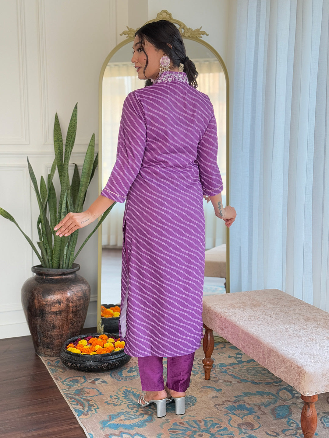 Women's Viscose Chanderi Embroidered Straight Kurta with Viscose Chanderi Pant & Viscose Chanderi Printed Dupatta Set