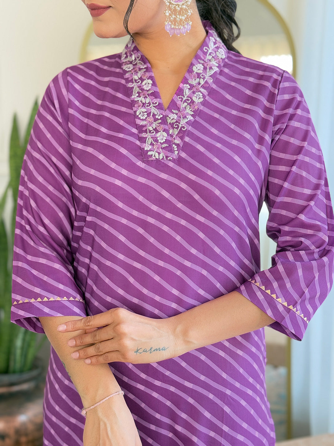 Women's Viscose Chanderi Embroidered Straight Kurta with Viscose Chanderi Pant & Viscose Chanderi Printed Dupatta Set