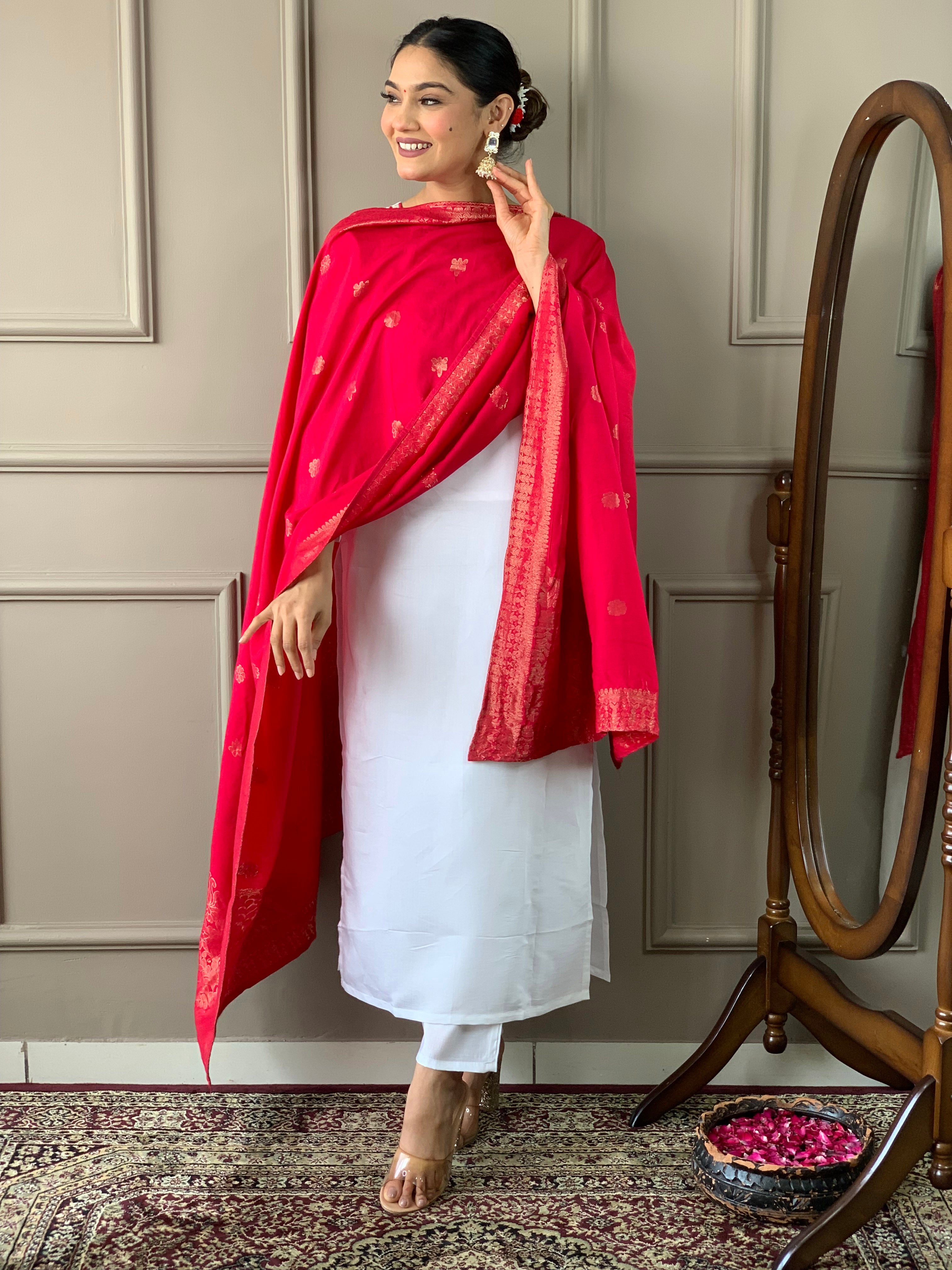 Women's Viscose chanderi Embroidered Kurta Set with Pant and Chinon Dupatta