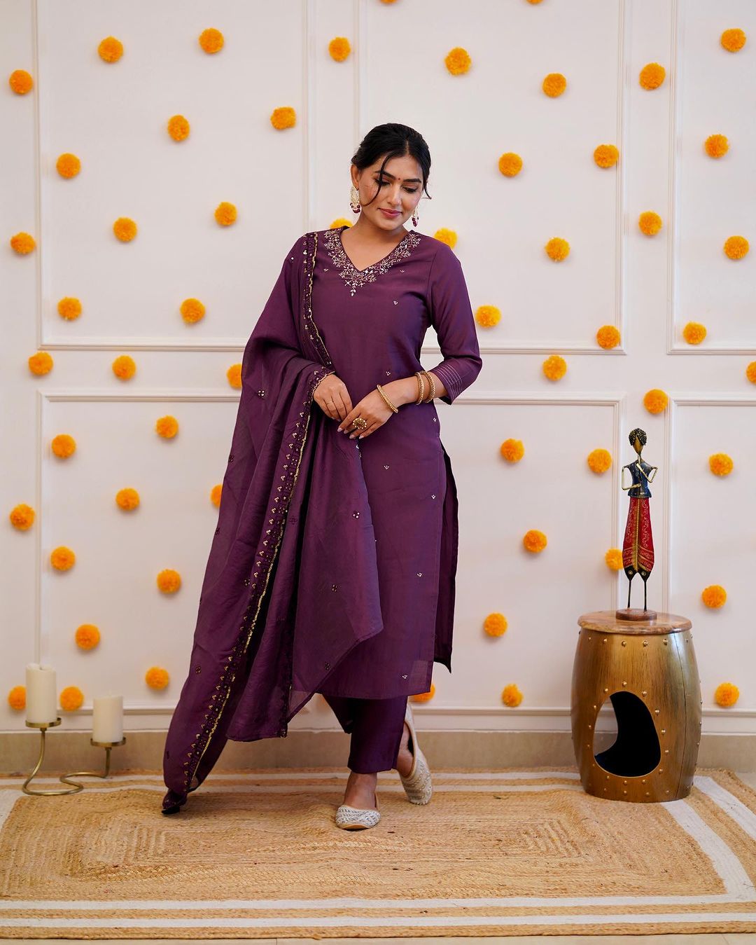 Women's Rayon Slub Embroidered Kurta Set with Pant and Chinon Dupatta