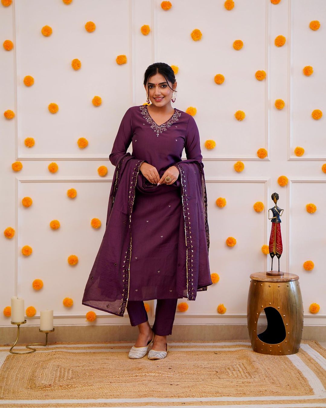 Women Roman Silk Embroidered Kurta With Pant & Dupatta