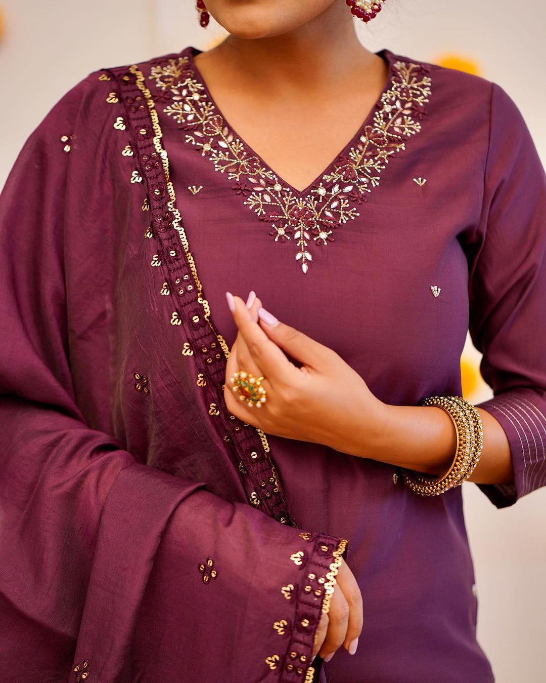 Women's Rayon Slub Embroidered Kurta Set with Pant and Chinon Dupatta