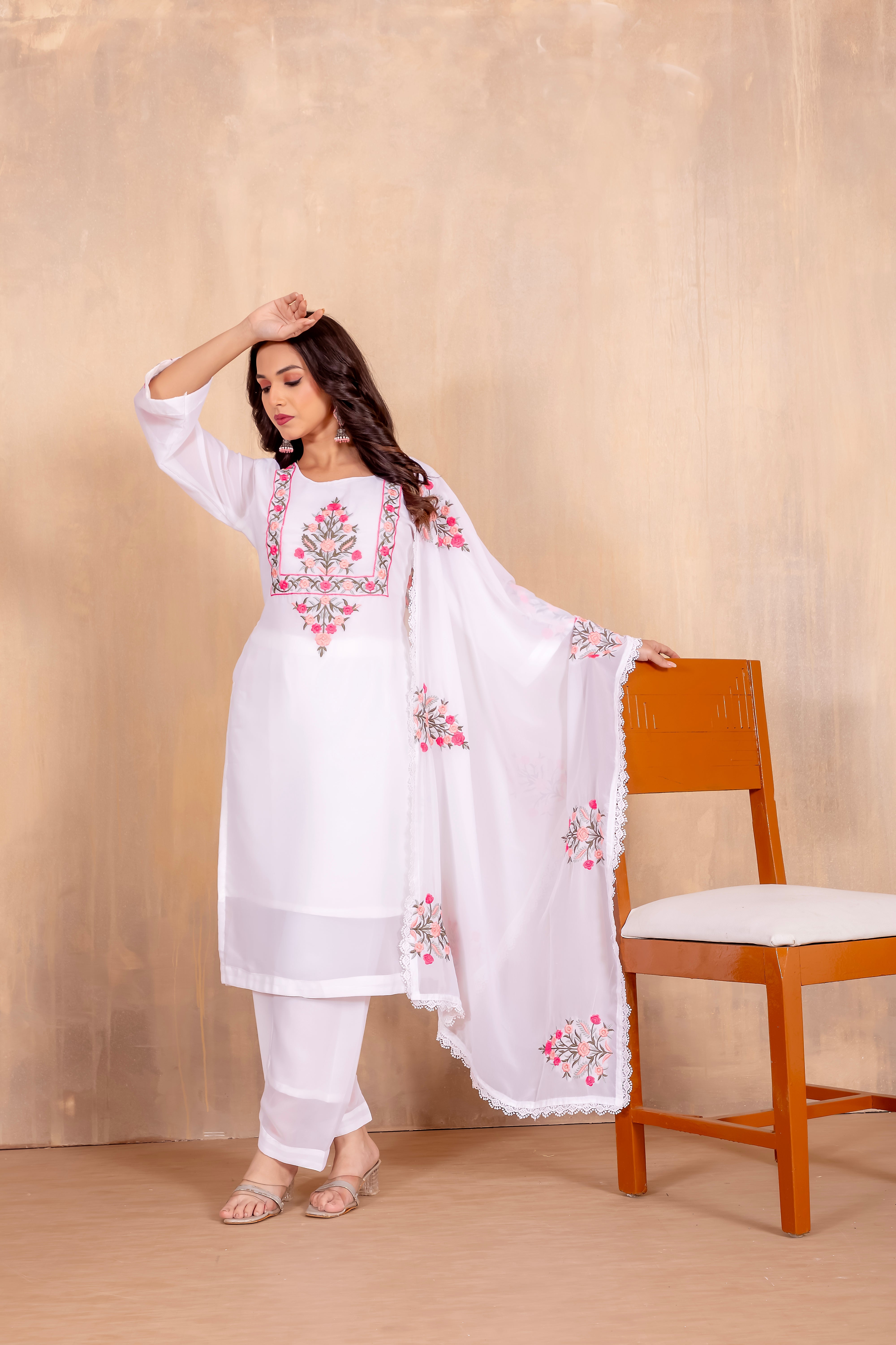 Women Heavy Faux Georgette Embroidered Kurta With Pant & Dupatta |Heavy Faux Georgette Salwar Suit | Embroidered Suit Set | A-line Salwar Kameez -Work Suit Sets