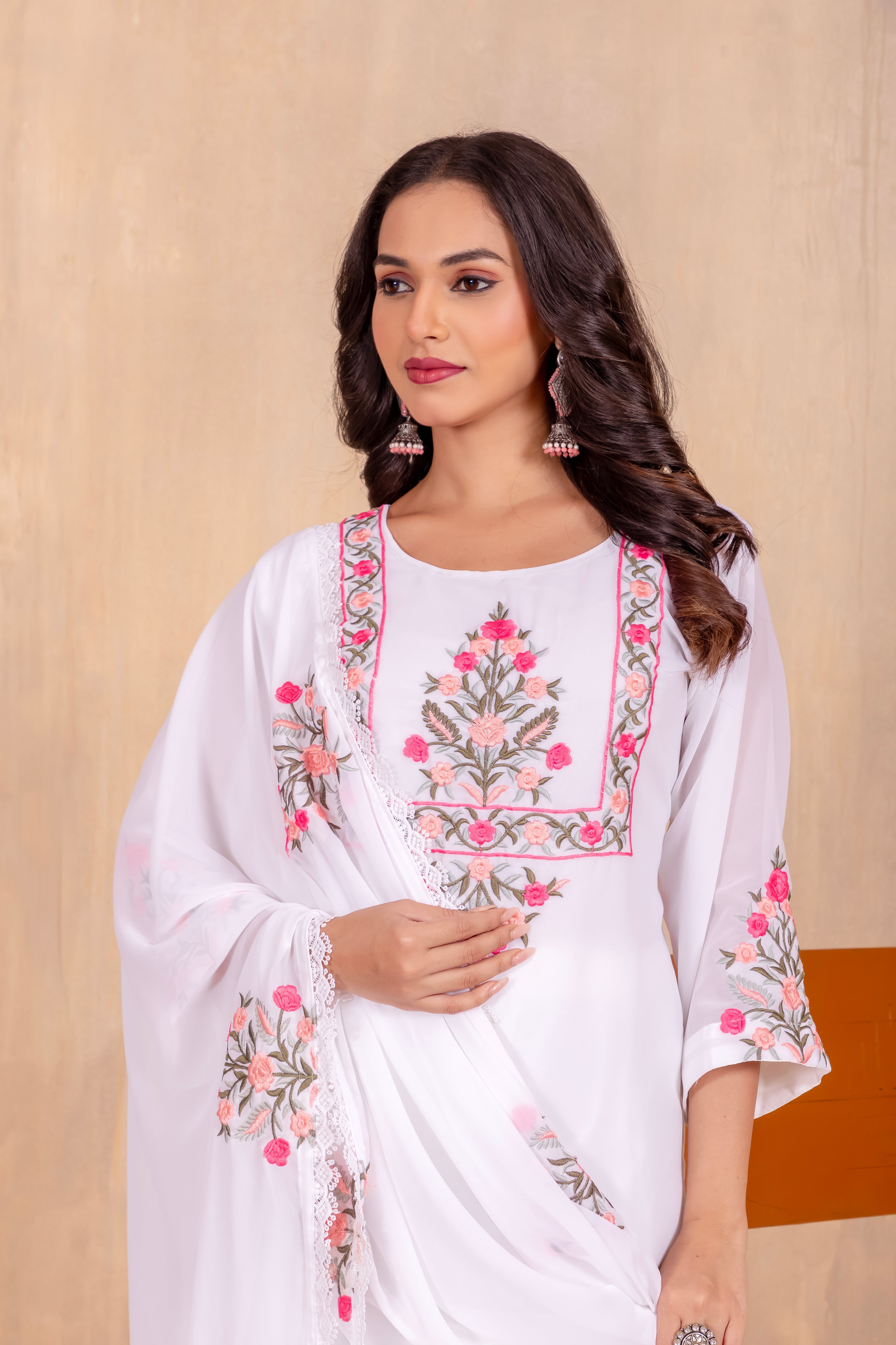 Women Heavy Faux Georgette Embroidered Kurta With Pant & Dupatta |Heavy Faux Georgette Salwar Suit | Embroidered Suit Set | A-line Salwar Kameez -Work Suit Sets