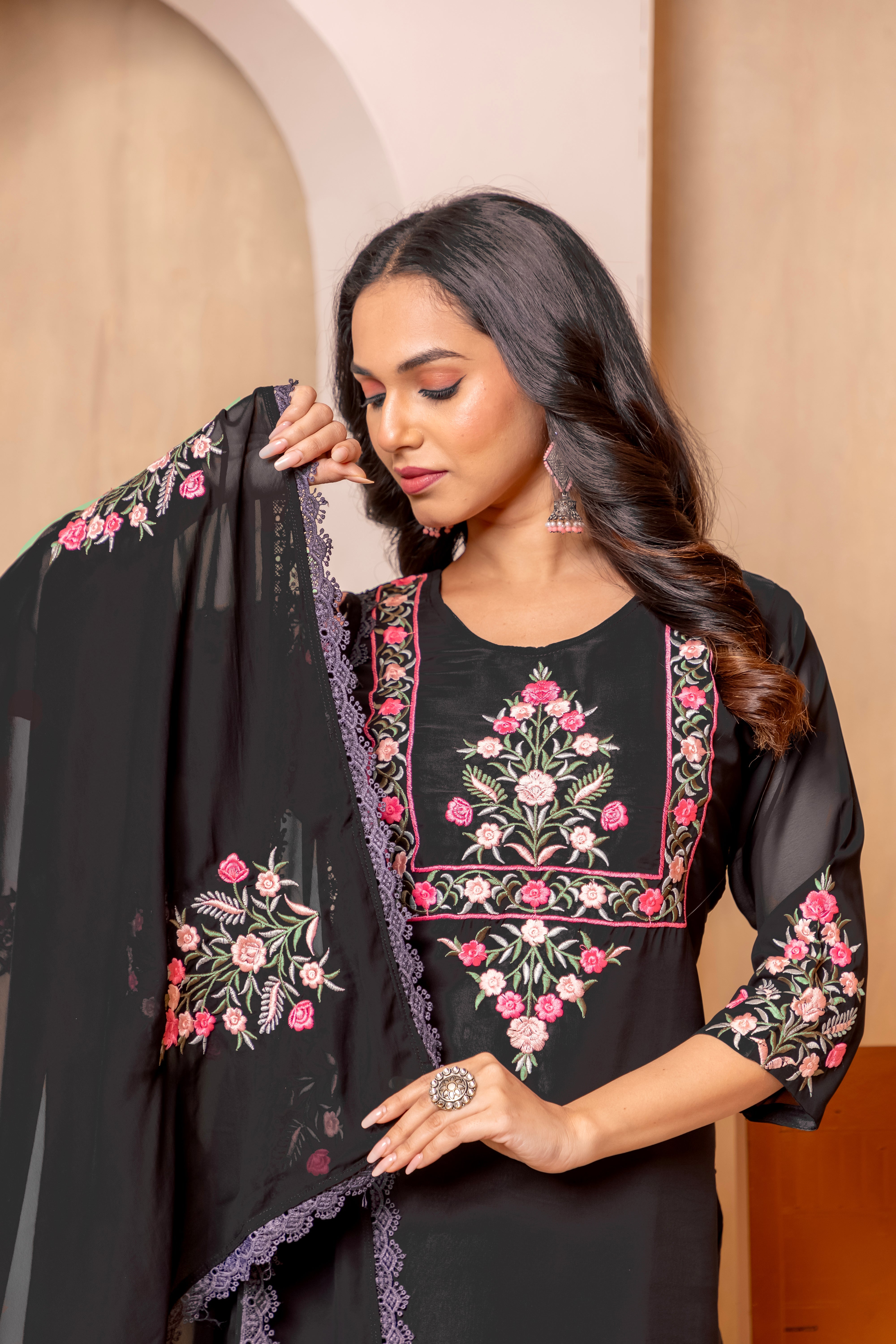 Women Heavy Faux Georgette Embroidered Kurta With Pant & Dupatta |Heavy Faux Georgette Salwar Suit | Embroidered Suit Set | A-line Salwar Kameez -Work Suit Sets