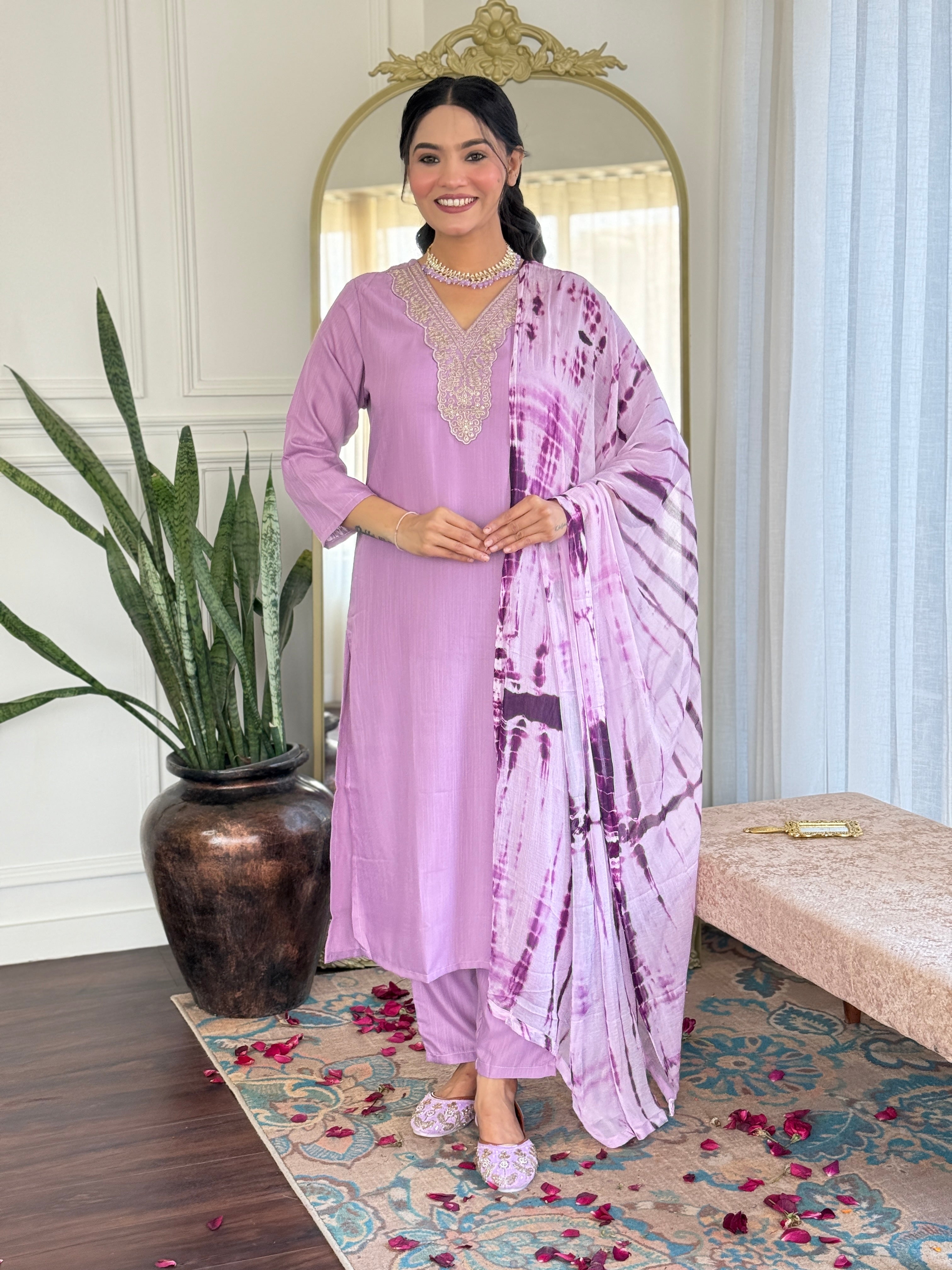 Women's Viscose  Work Kurta Set with Dupatta