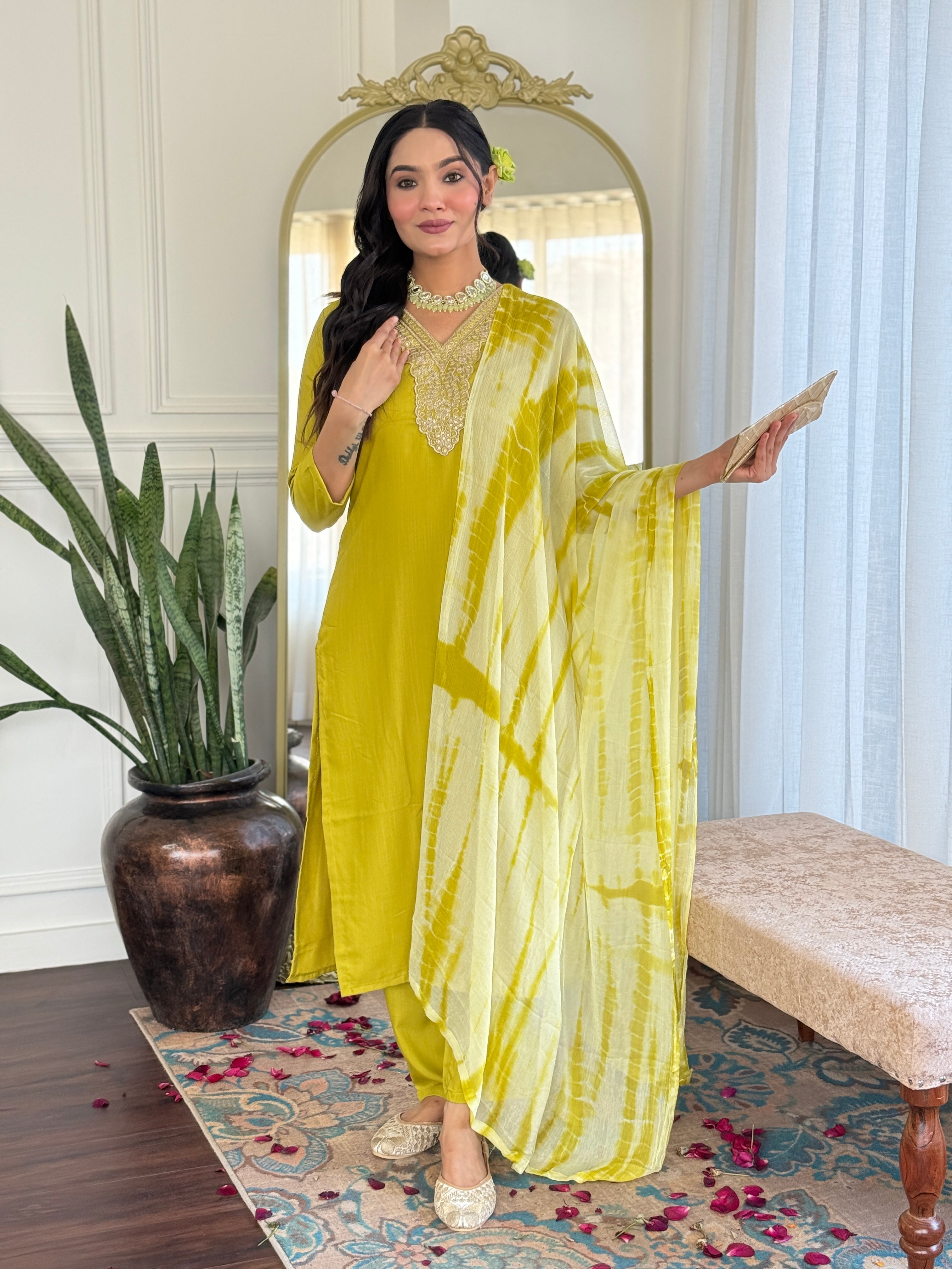 Women's Viscose  Work Kurta Set with Dupatta