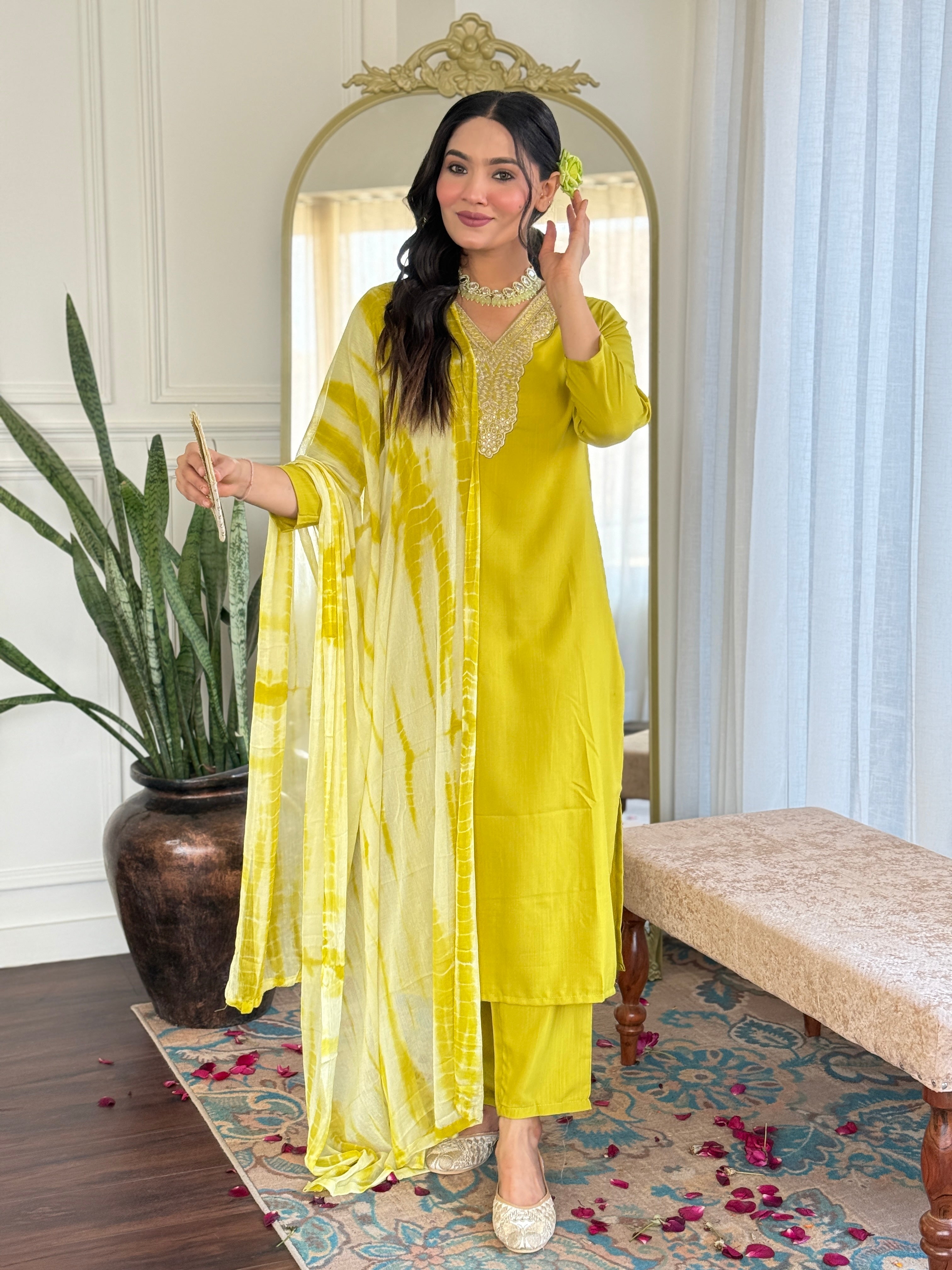 Women's Viscose  Work Kurta Set with Dupatta