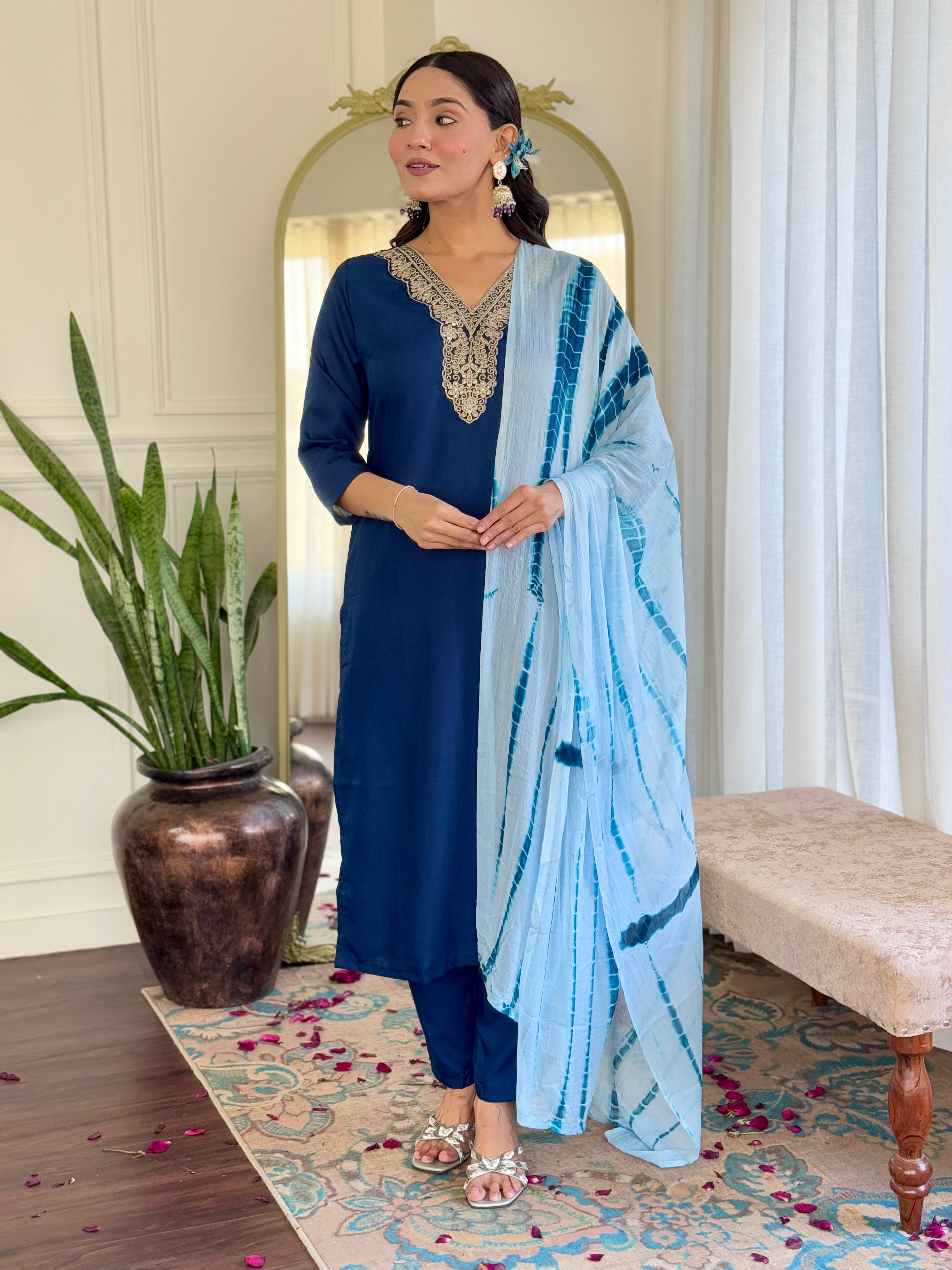 Women's Viscose  Work Kurta Set with Dupatta