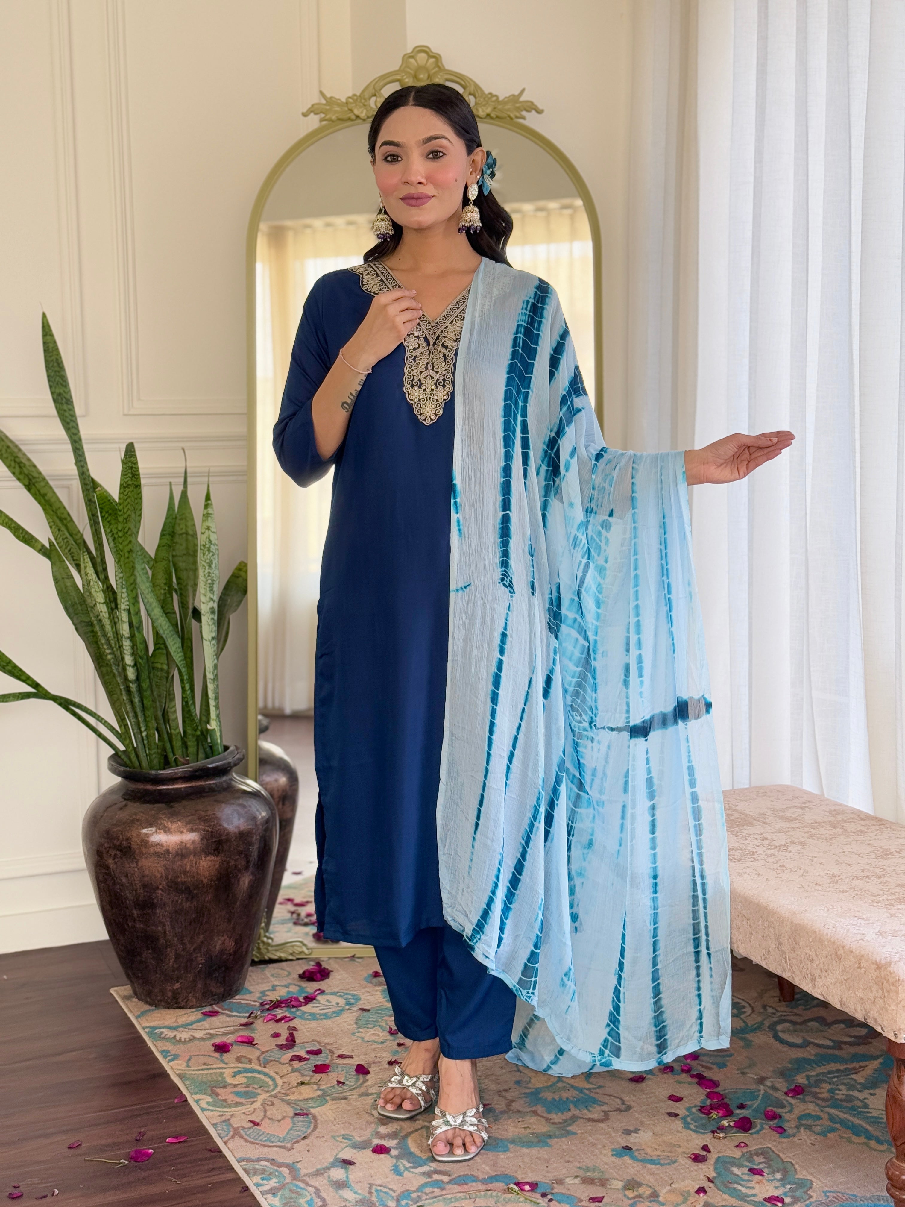 Women's Viscose  Work Kurta Set with Dupatta
