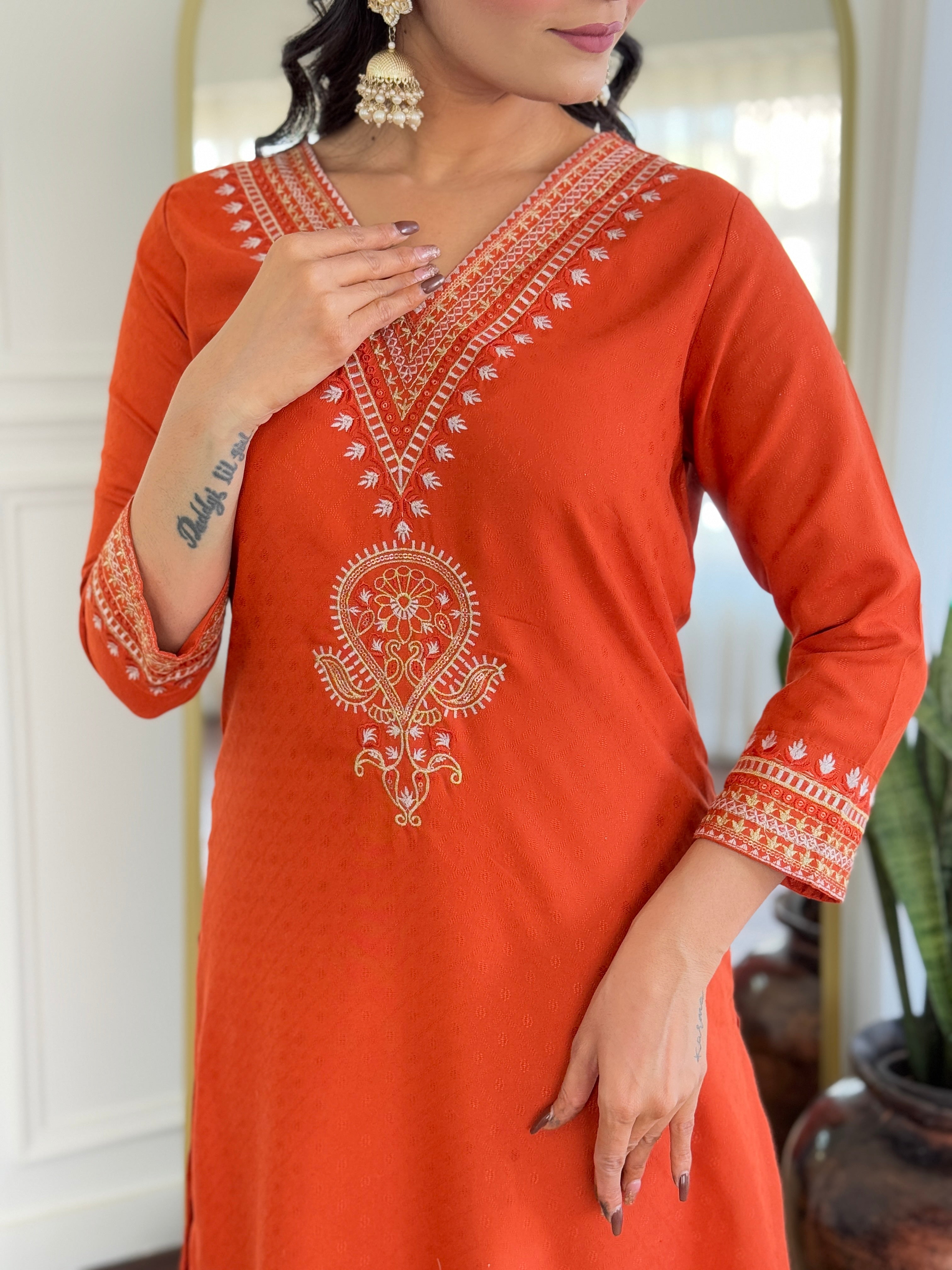 Women Viscose Rayon Embroidered Kurta With Pant & Dupatta