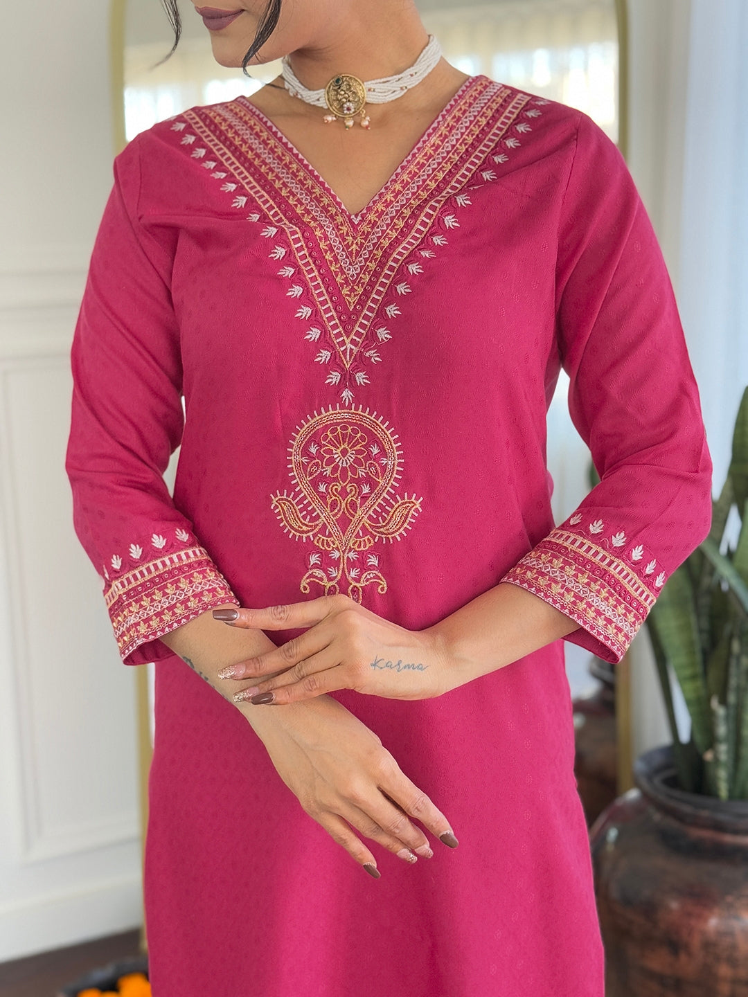 Women Viscose Rayon Embroidered Kurta With Pant & Dupatta