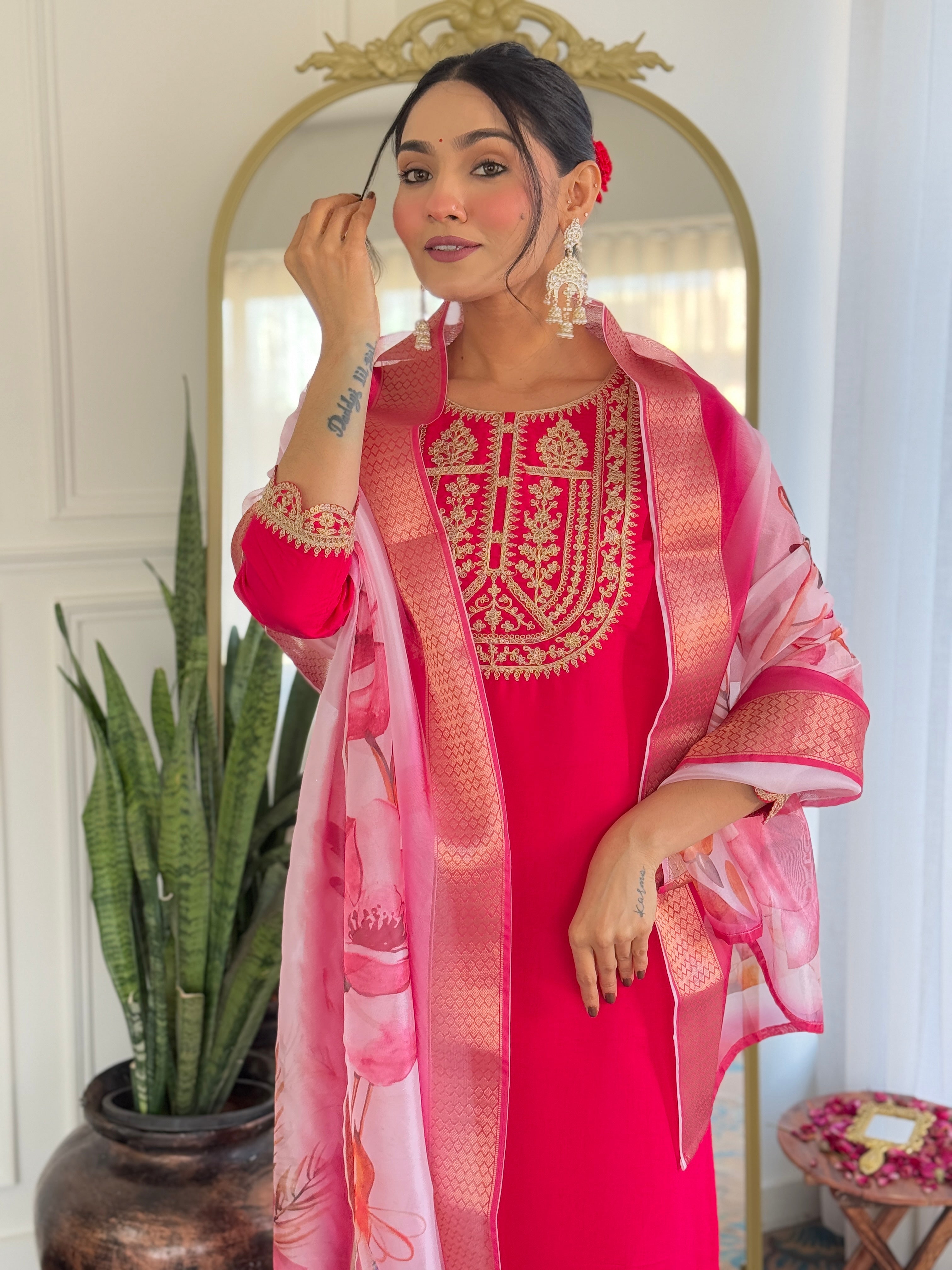 Morang Women’s Viscose Rayon Kurta Set with Dupatta