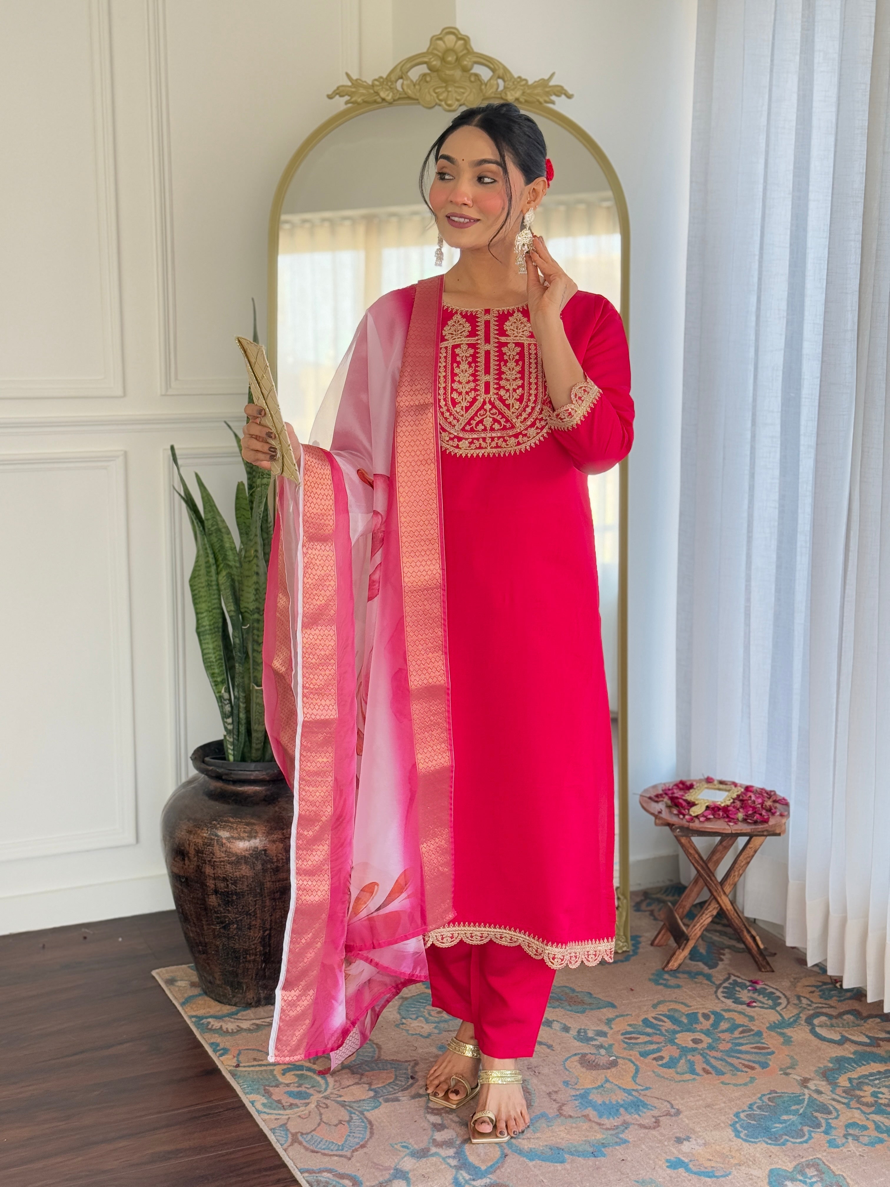 Morang Women’s Viscose Rayon Kurta Set with Dupatta