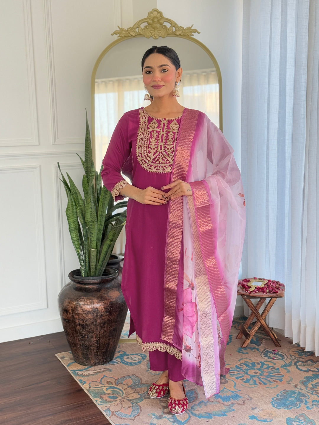 Morang Women’s Viscose Rayon Kurta Set with Dupatta