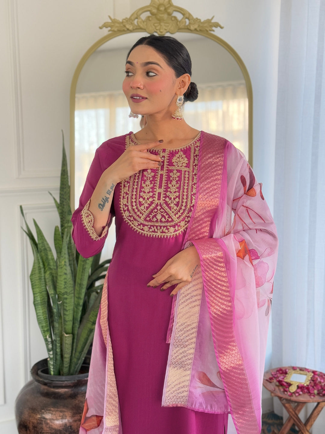 Morang Women’s Viscose Rayon Kurta Set with Dupatta