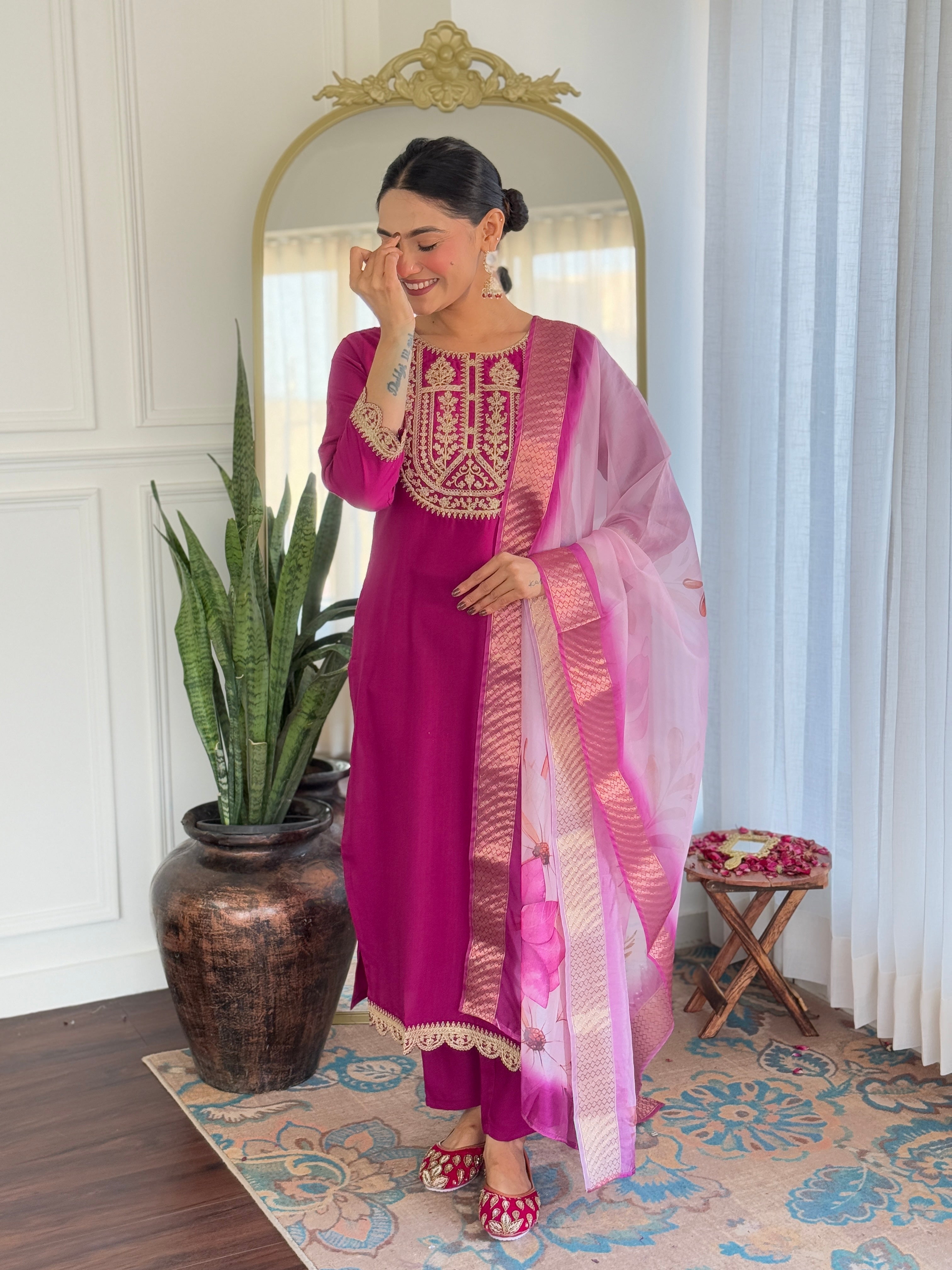 Morang Women’s Viscose Rayon Kurta Set with Dupatta