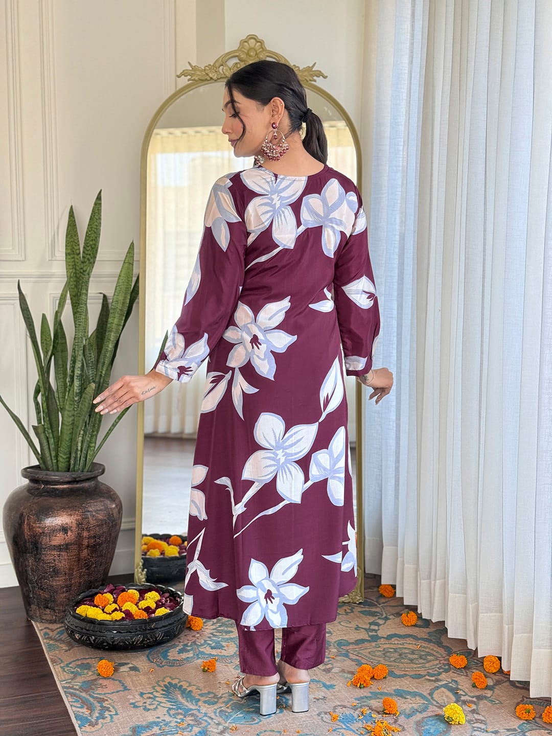Women's Embroidered Straight Kurta with Chanderi Silk Pant &  Chanderi Dupatta Set