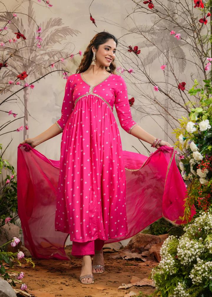 Women's Silk Embroidered Straight Kurta with Chanderi Silk Pant & Organza Dupatta Set