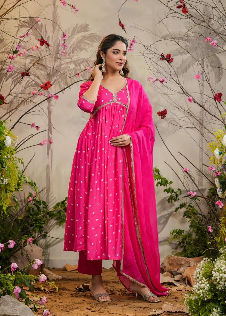 Women's Silk Embroidered Straight Kurta with Chanderi Silk Pant & Organza Dupatta Set