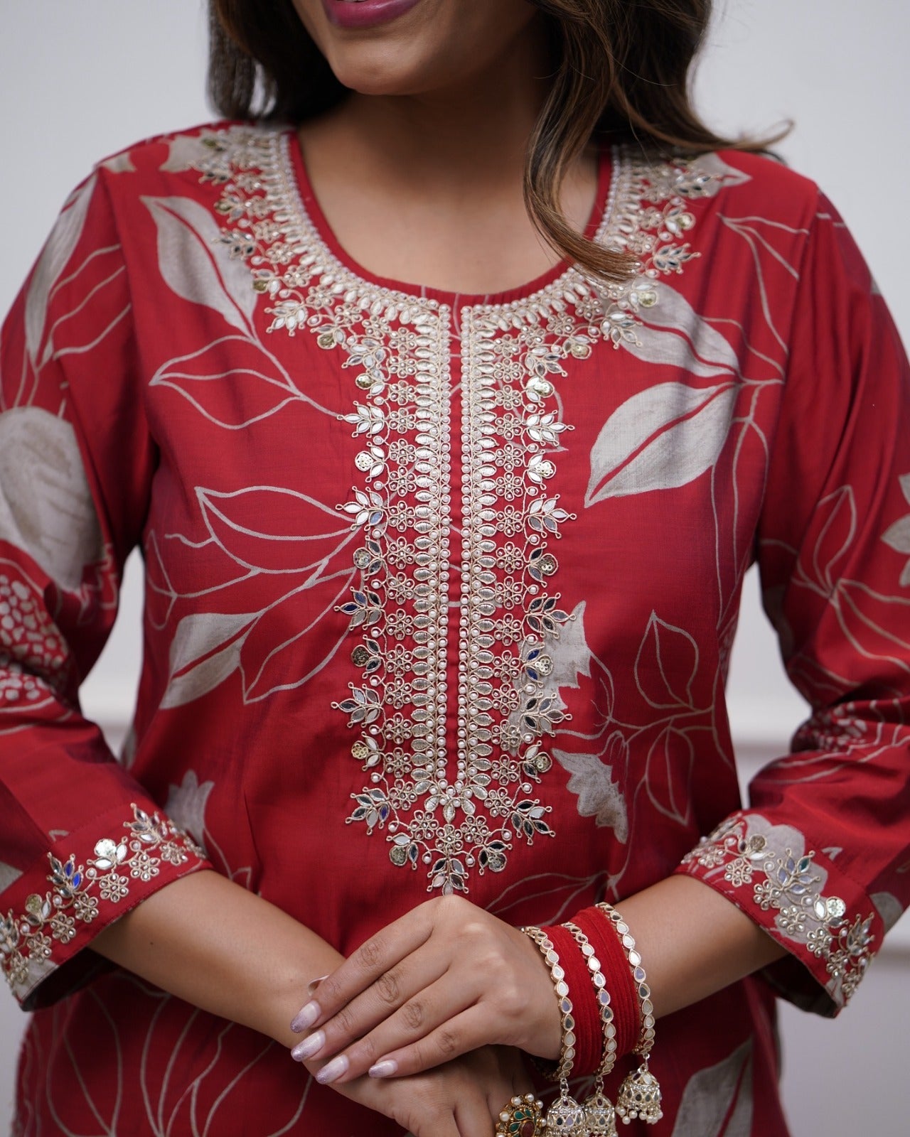 Women's Muslin & Chanderi Embroidered Kurta with Pant|Muslin & Chanderi| Embroidered Suit Set | A-line Salwar Kameez -Work Kurta & Pant