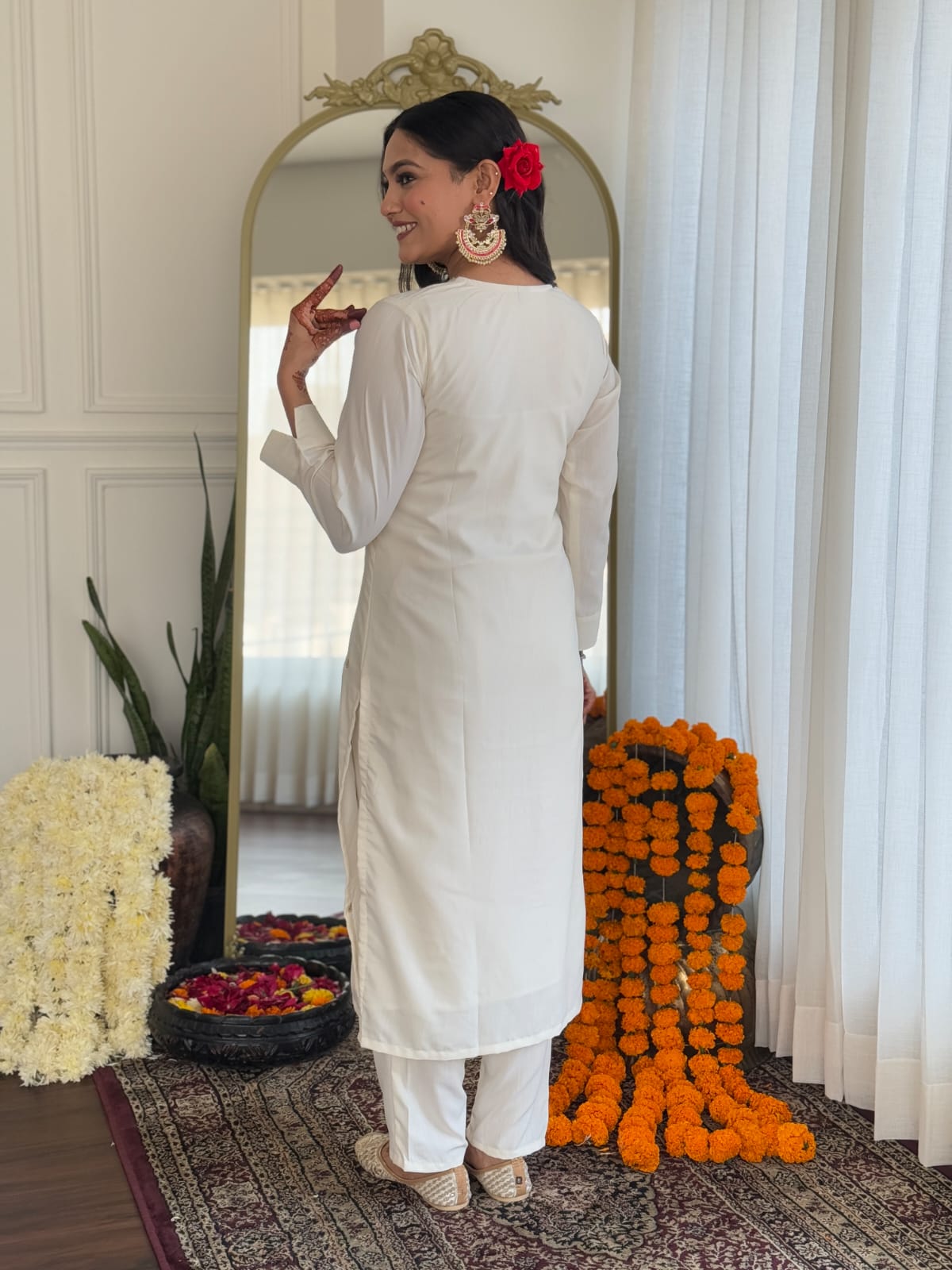 Women's Off White Rayon Slub Embroidered Straight Kurta with Rayon Slub Pant and Chinon Printed Dupatta Sets