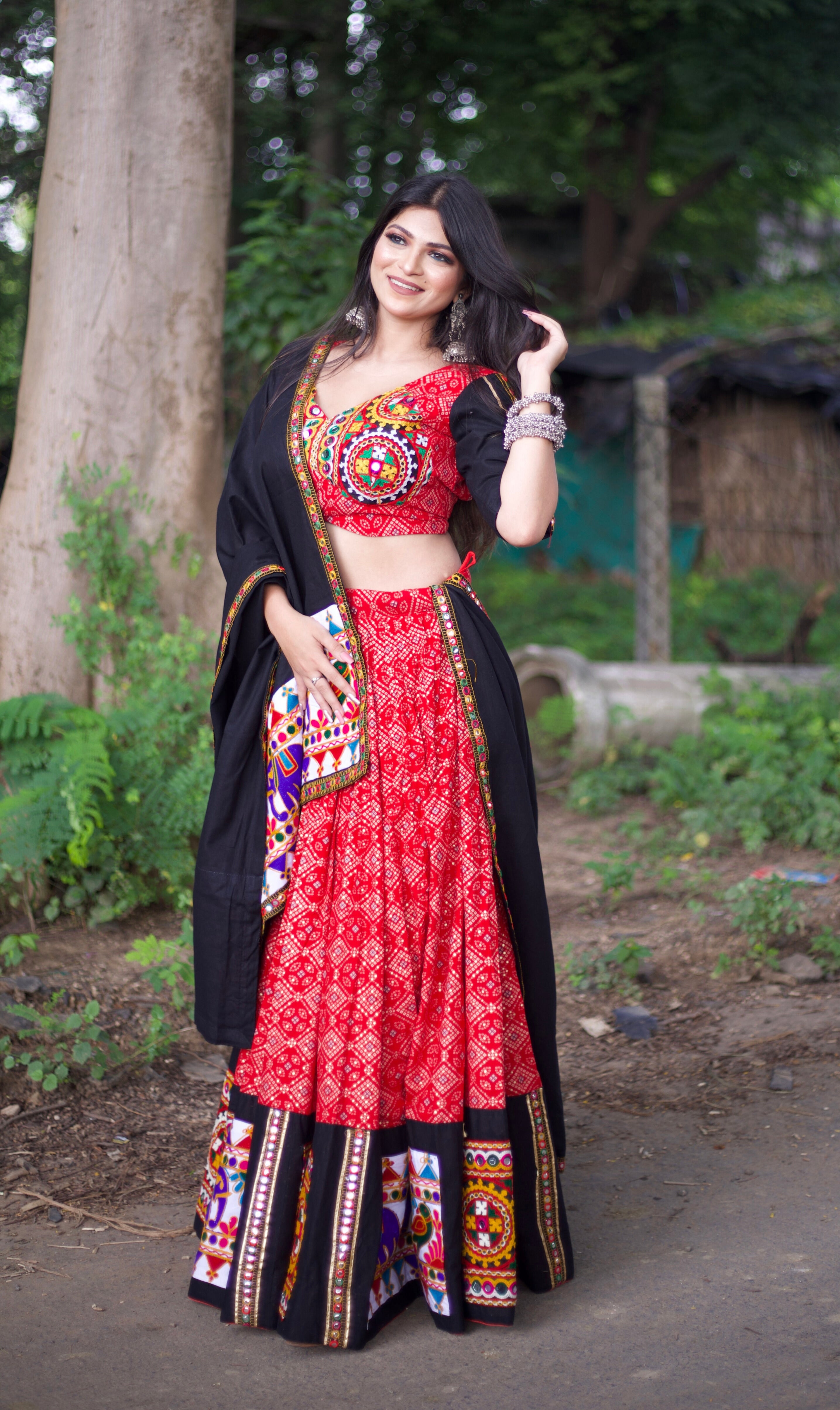 Red Navratri Ready to Wear Lehenga Choli With Print Gamthi Work . feel the stories of navratri traditions