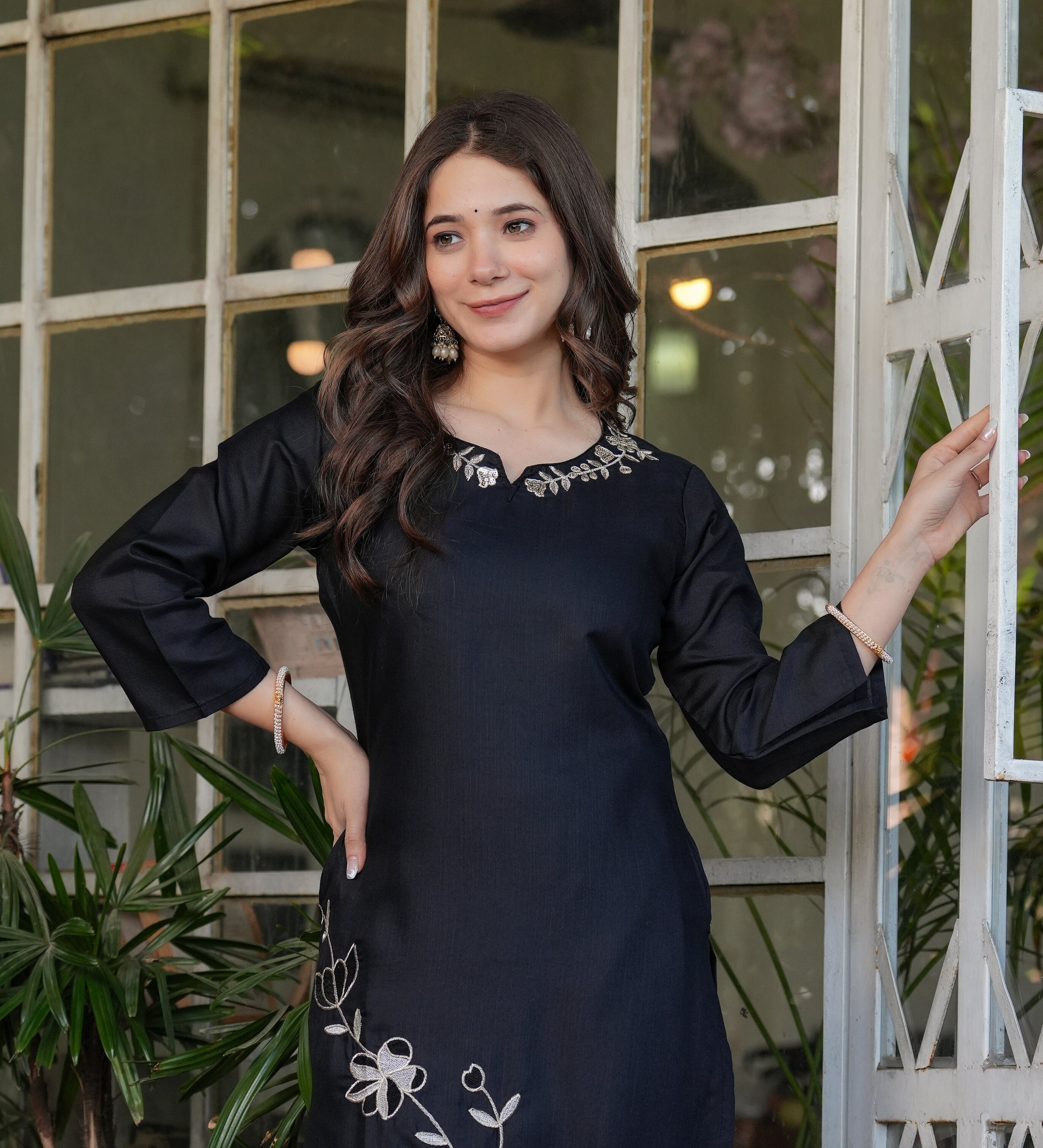Women’s Viscose Rayon Embroidery Straight Kurta with Pant and Dupatta Set