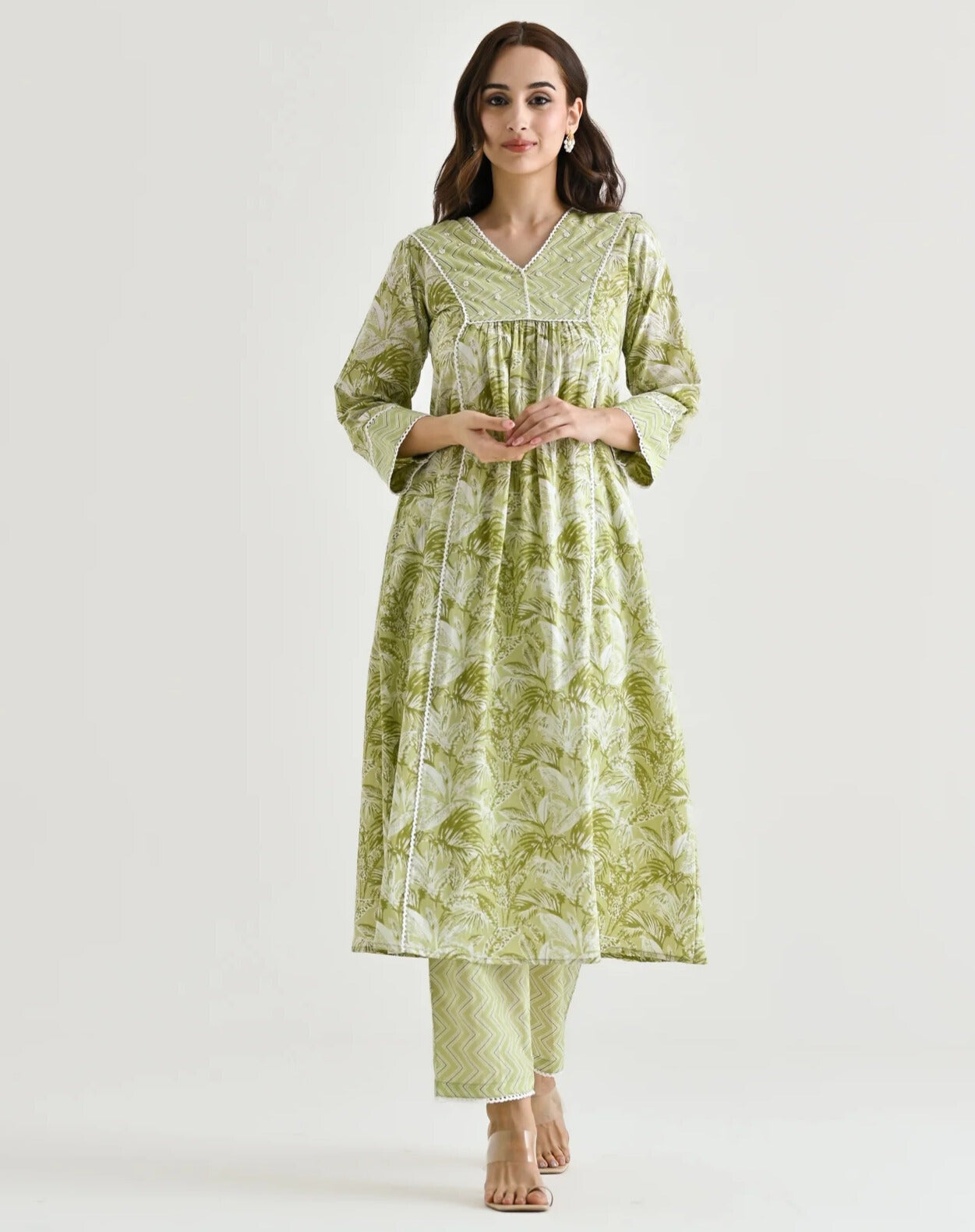 Women's Floral Regular 3/4 Sleeve Solid Black Color Kurti Pant Set, Cotton Blend, Knee Length, Stylish Ethnic Outfit