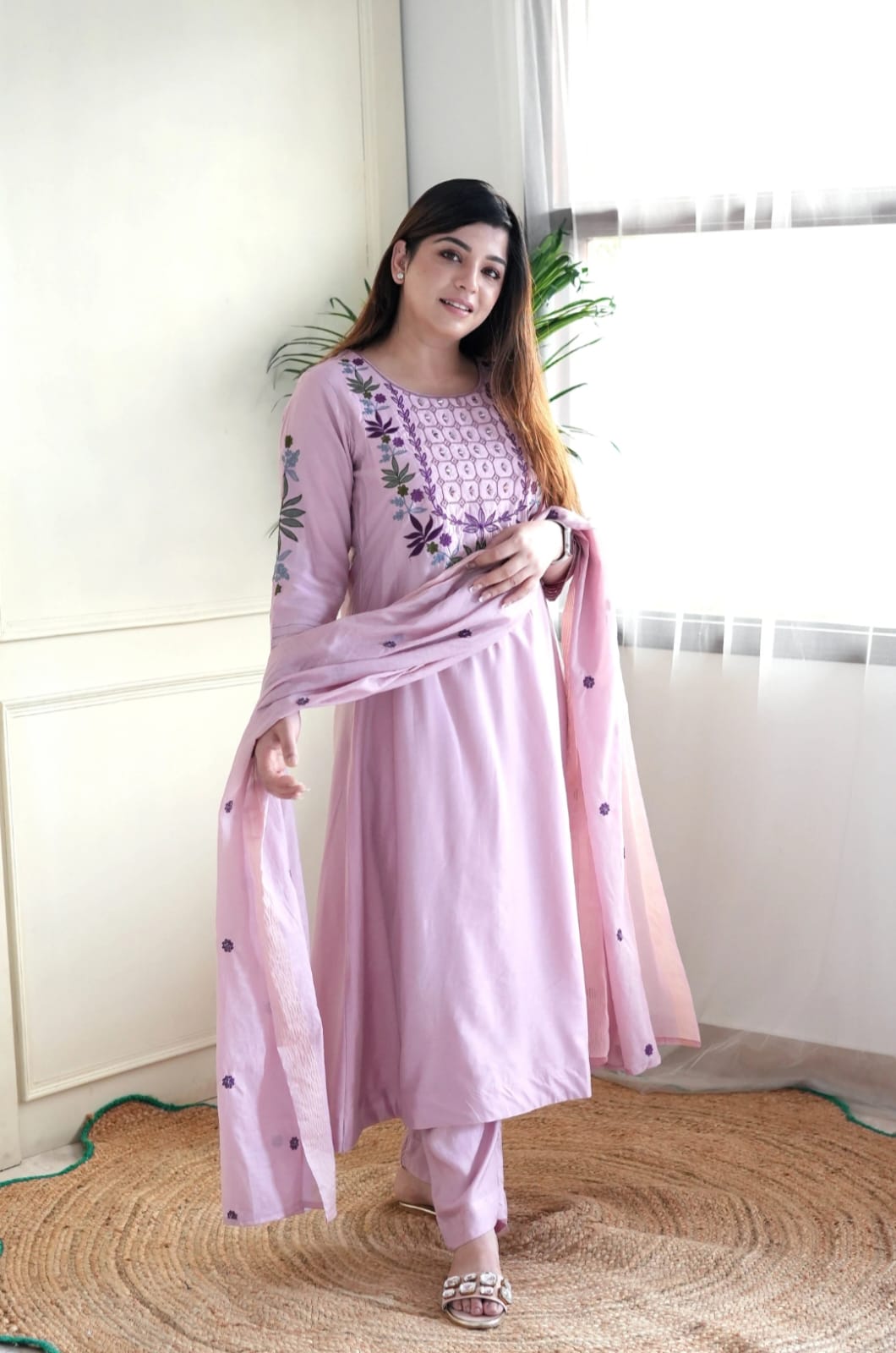 Women's Chanderi Straight Kurta Set with Dupatta