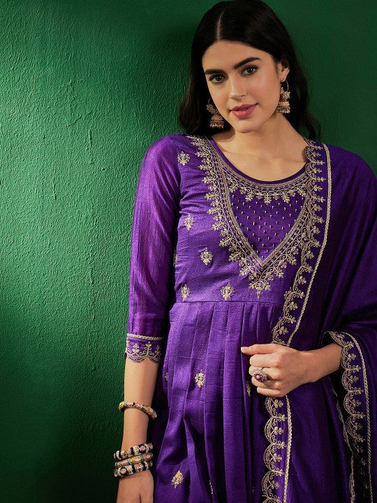 Women's Chanderi Straight Kurta Set with Dupatta