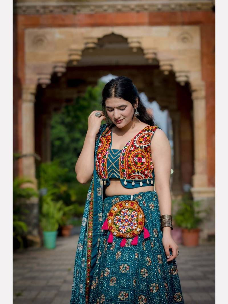 Special Pure Rayon Blue Bandhani Printed Lehenga Choli