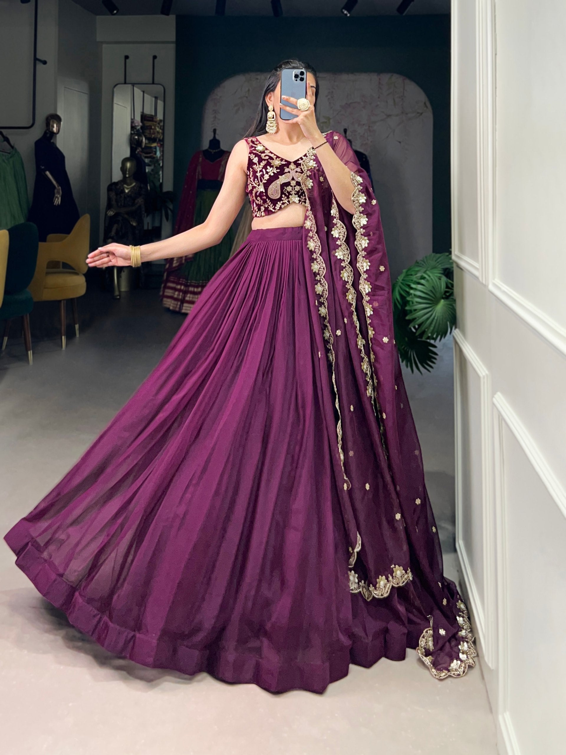 Wine Color Sequins and Thread with Embroidery Work Designer Lehenga Choli