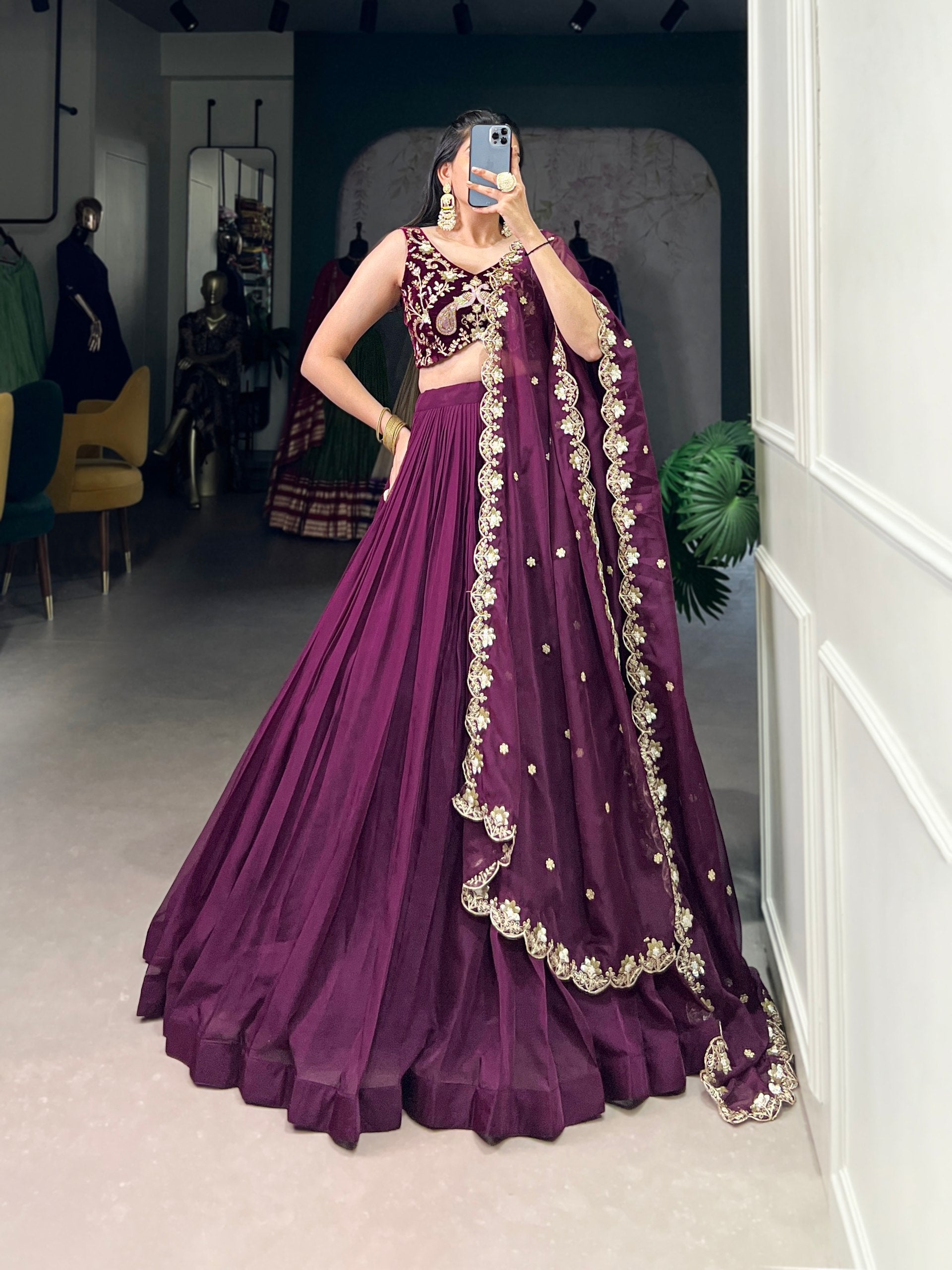 Wine Color Sequins and Thread with Embroidery Work Designer Lehenga Choli