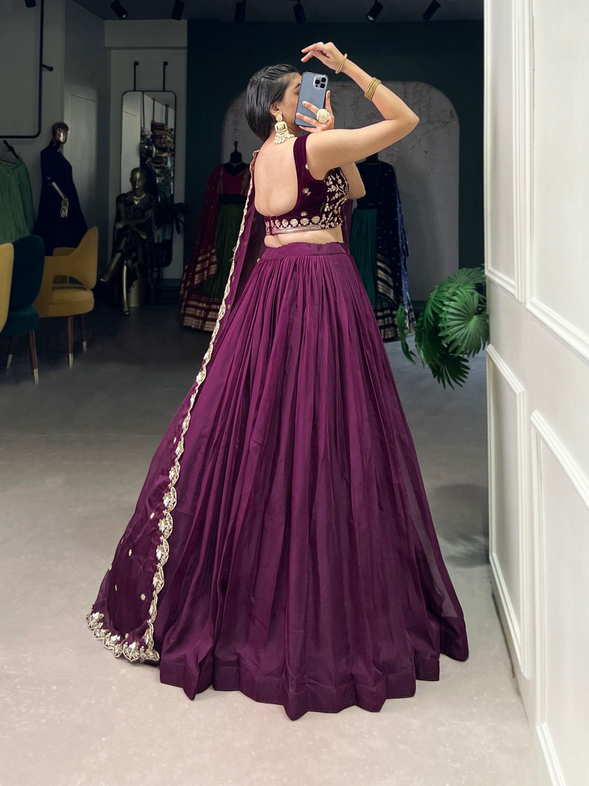 Wine Color Sequins and Thread with Embroidery Work Designer Lehenga Choli