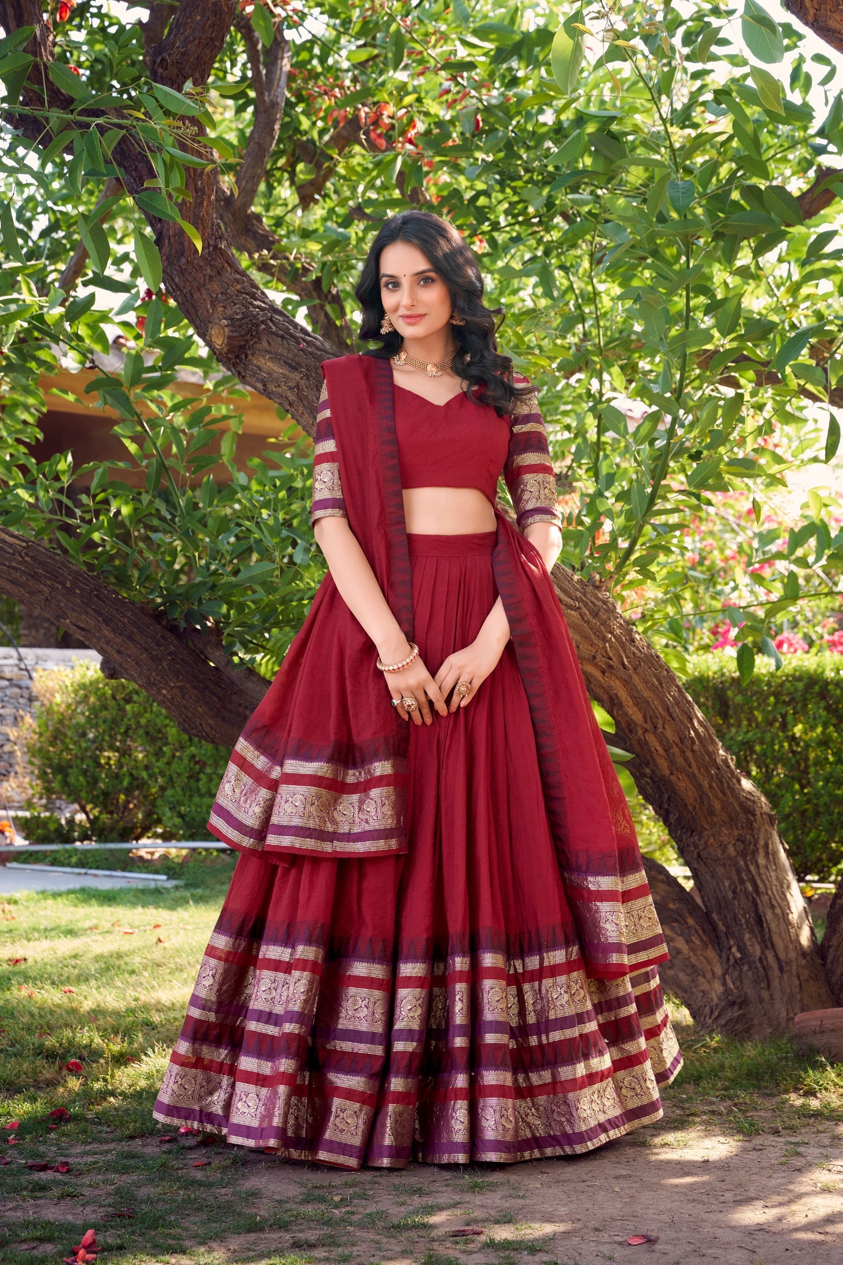 lovely Red Chanderi Silk Zari Weaving Lehenga Choli With Dupatta