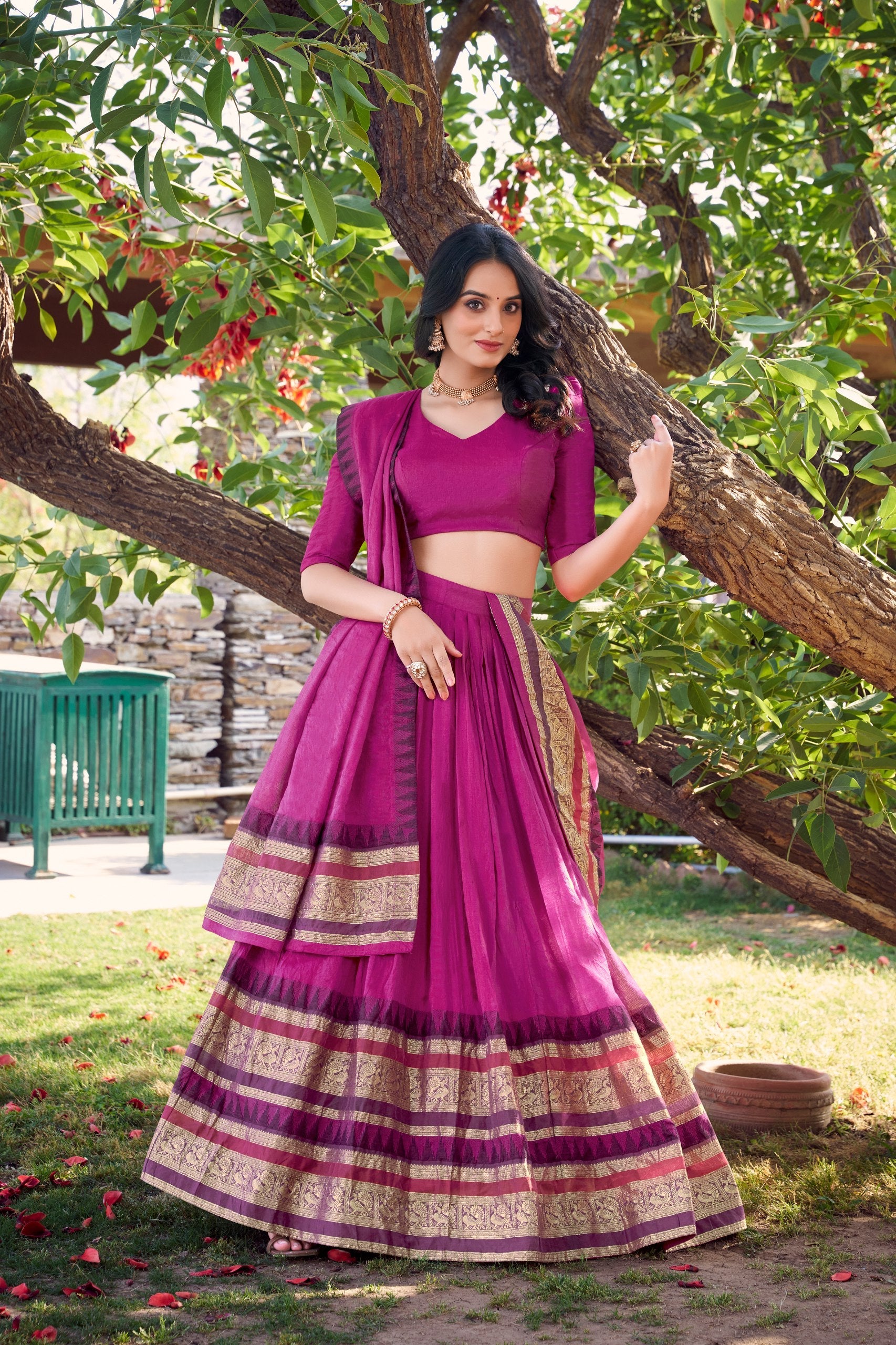 lovely Pink Chanderi Silk Zari Weaving Lehenga Choli With Dupatta