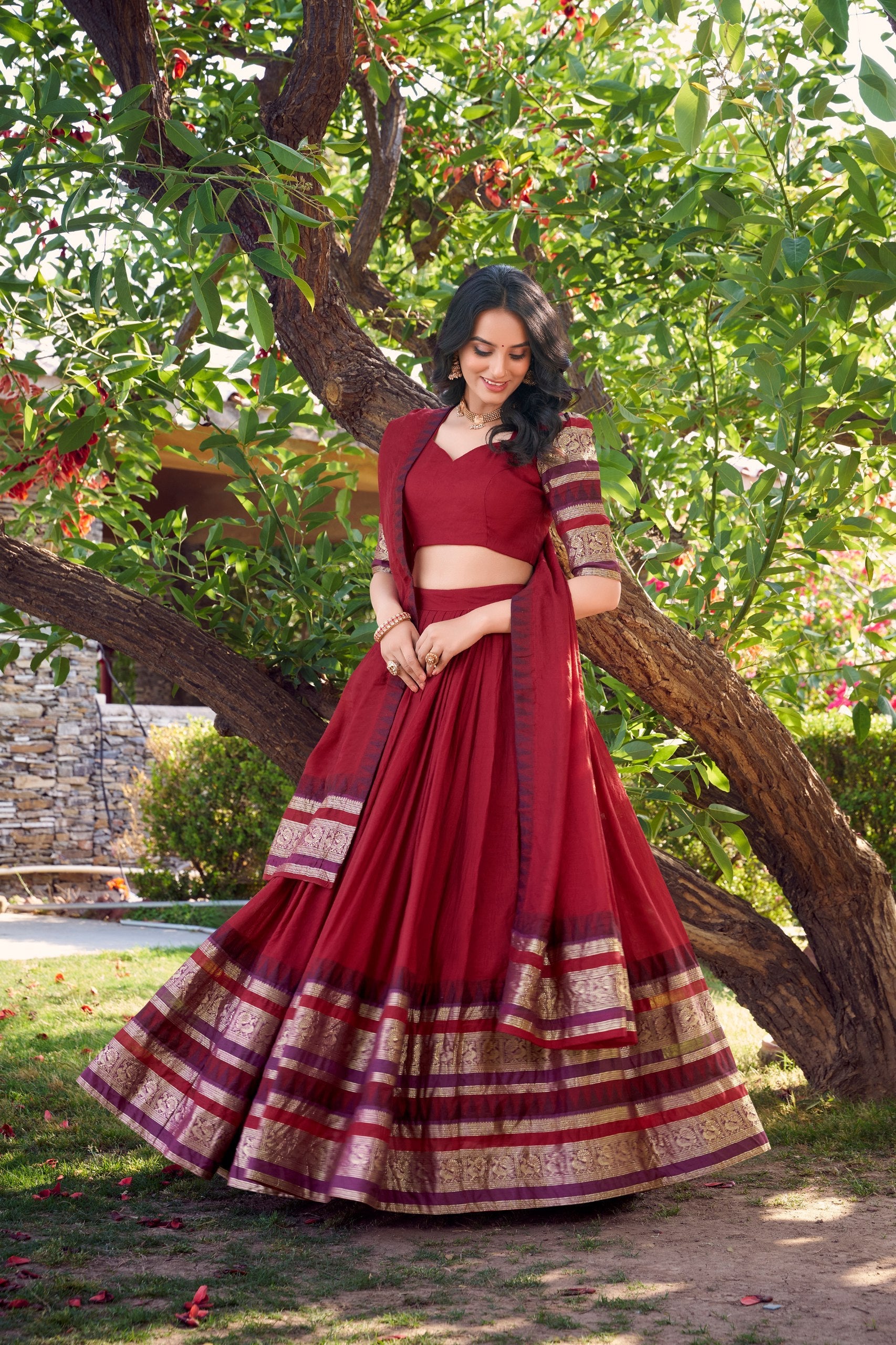 lovely Red Chanderi Silk Zari Weaving Lehenga Choli With Dupatta