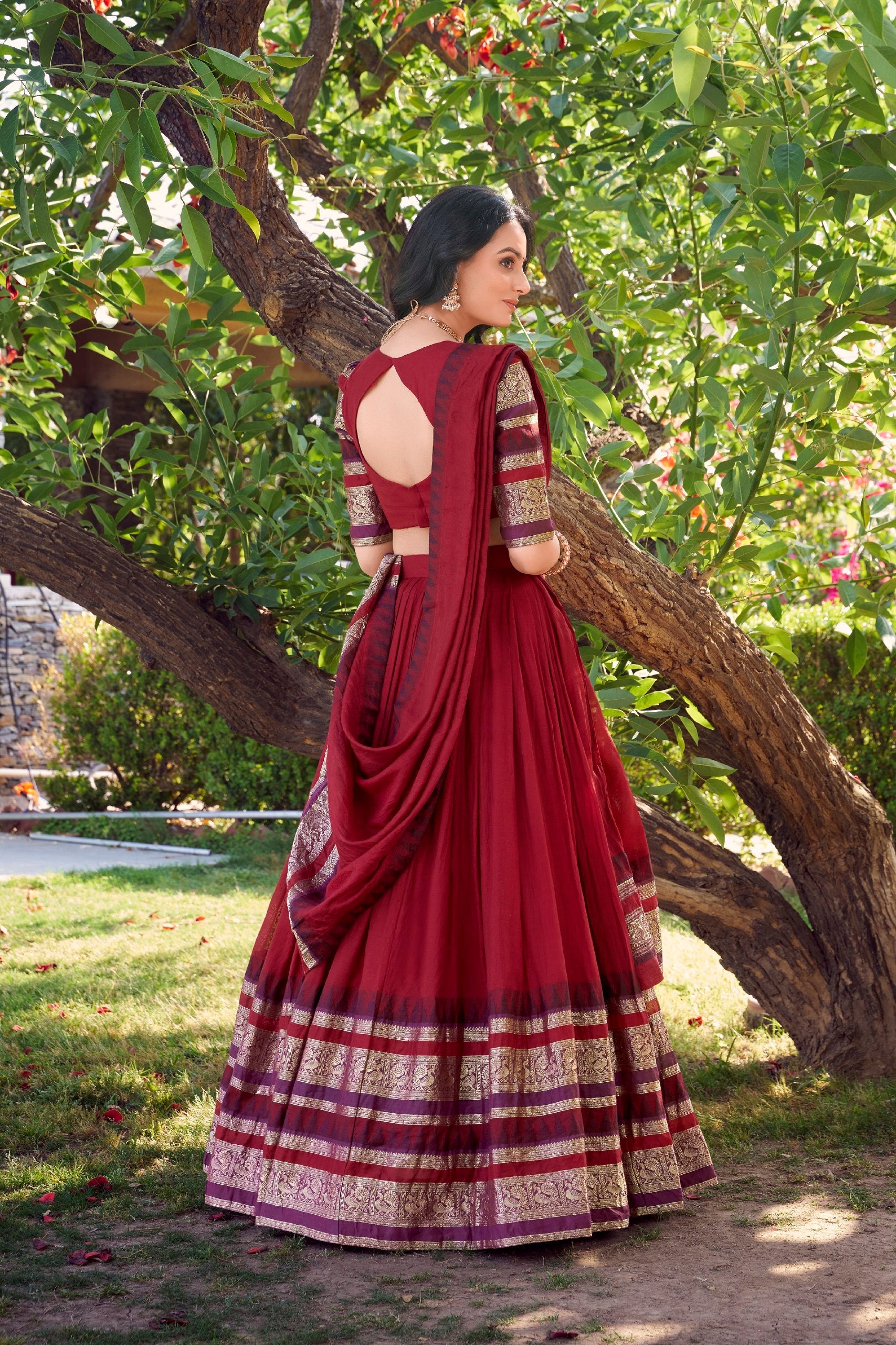 lovely Red Chanderi Silk Zari Weaving Lehenga Choli With Dupatta