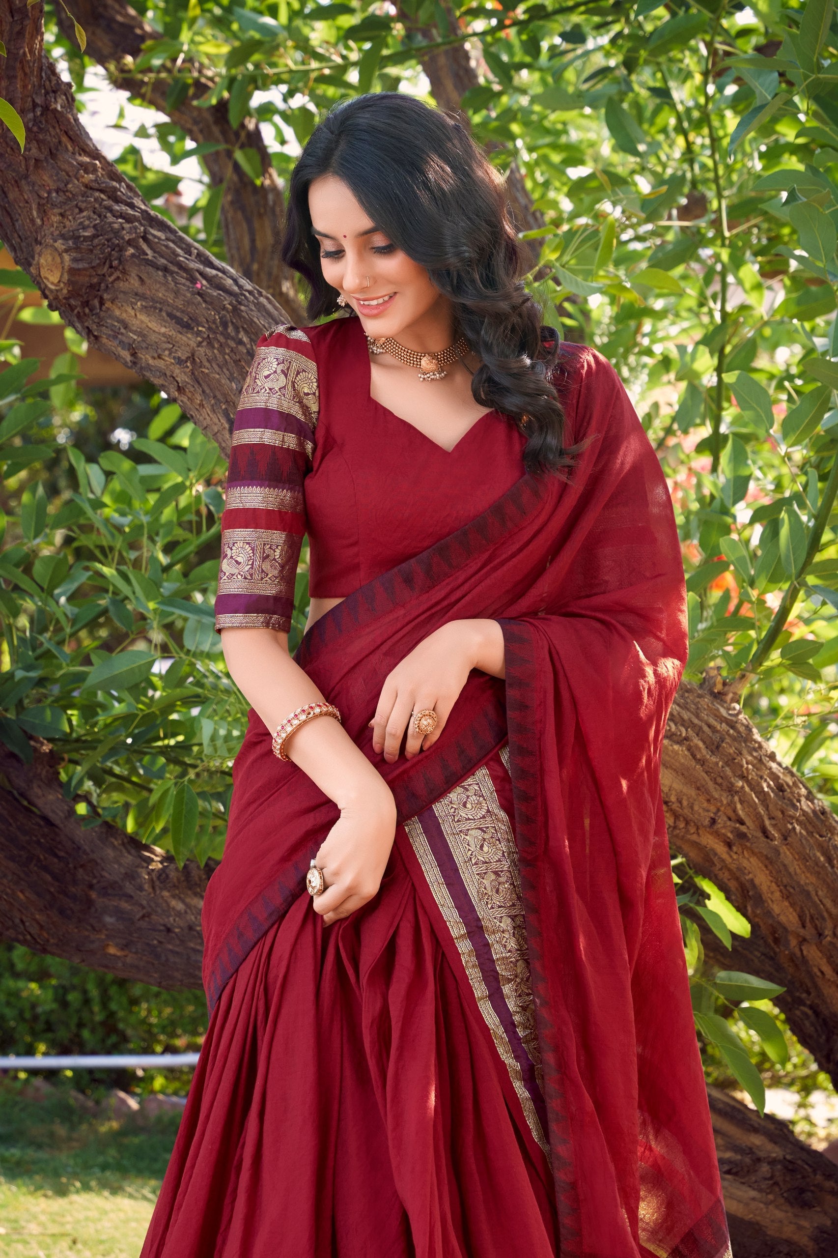 lovely Red Chanderi Silk Zari Weaving Lehenga Choli With Dupatta