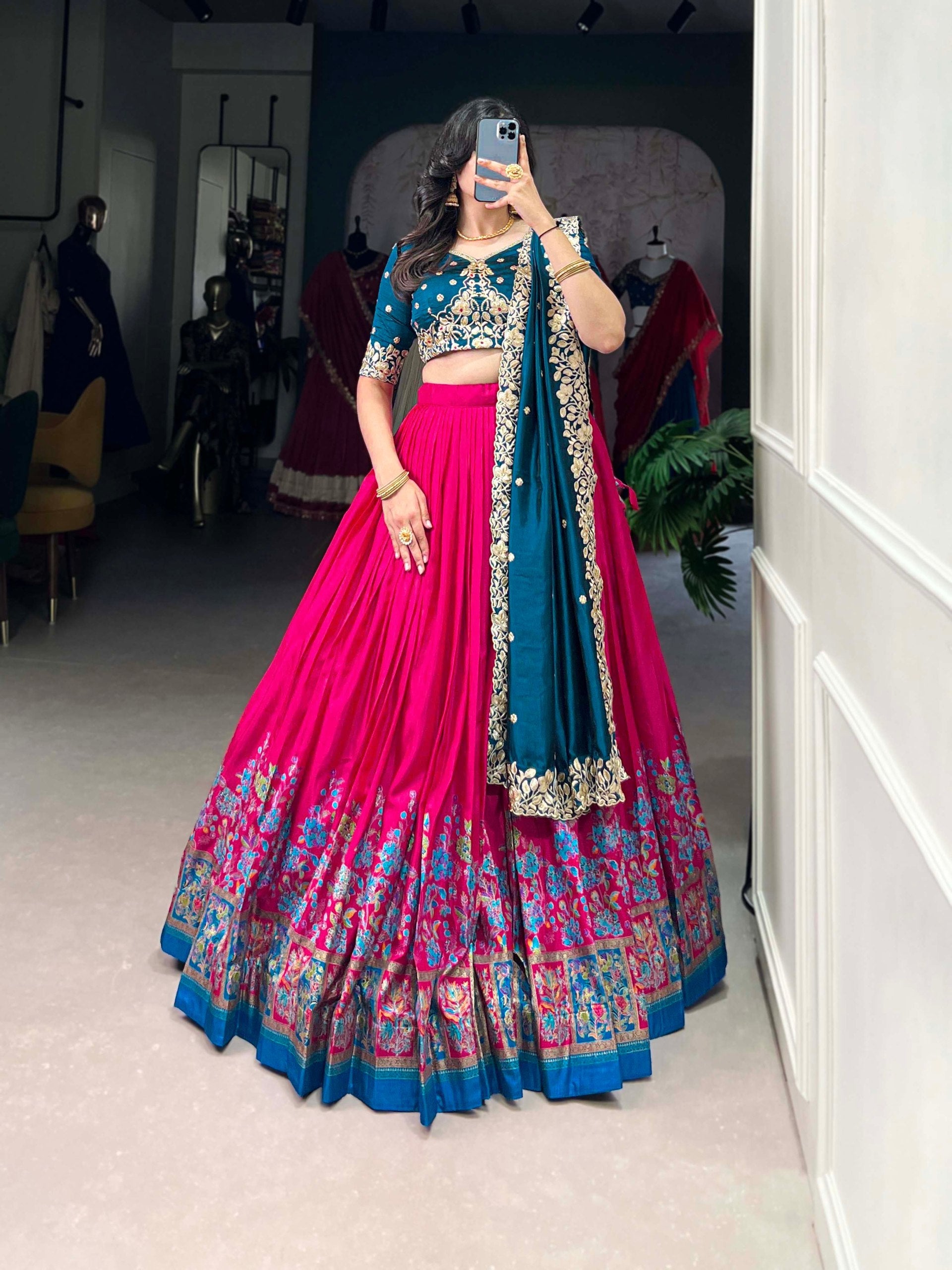 Precious Pink Tussar Silk Foil Work Traditional Lehenga Choli