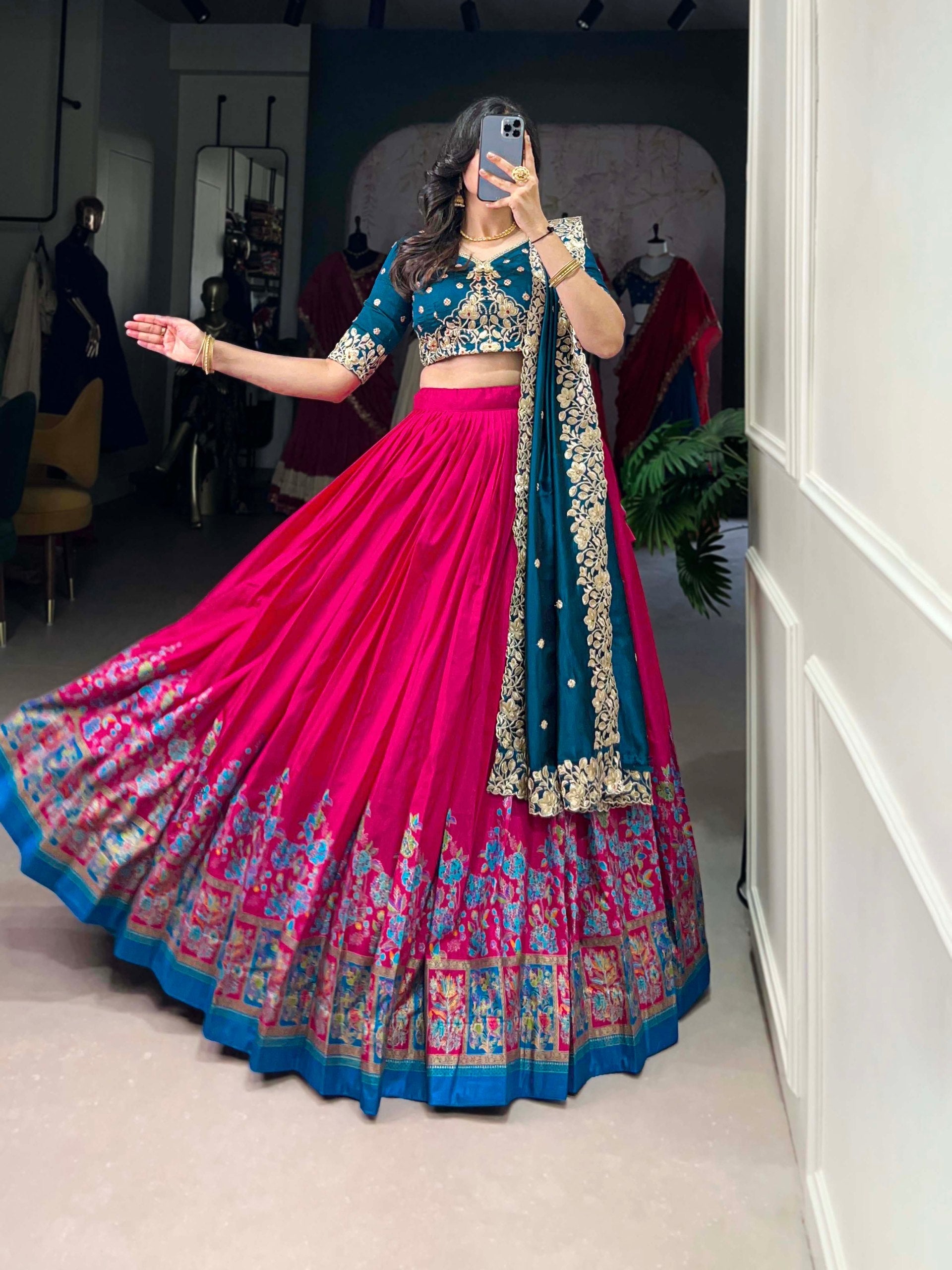 Precious Pink Tussar Silk Foil Work Traditional Lehenga Choli