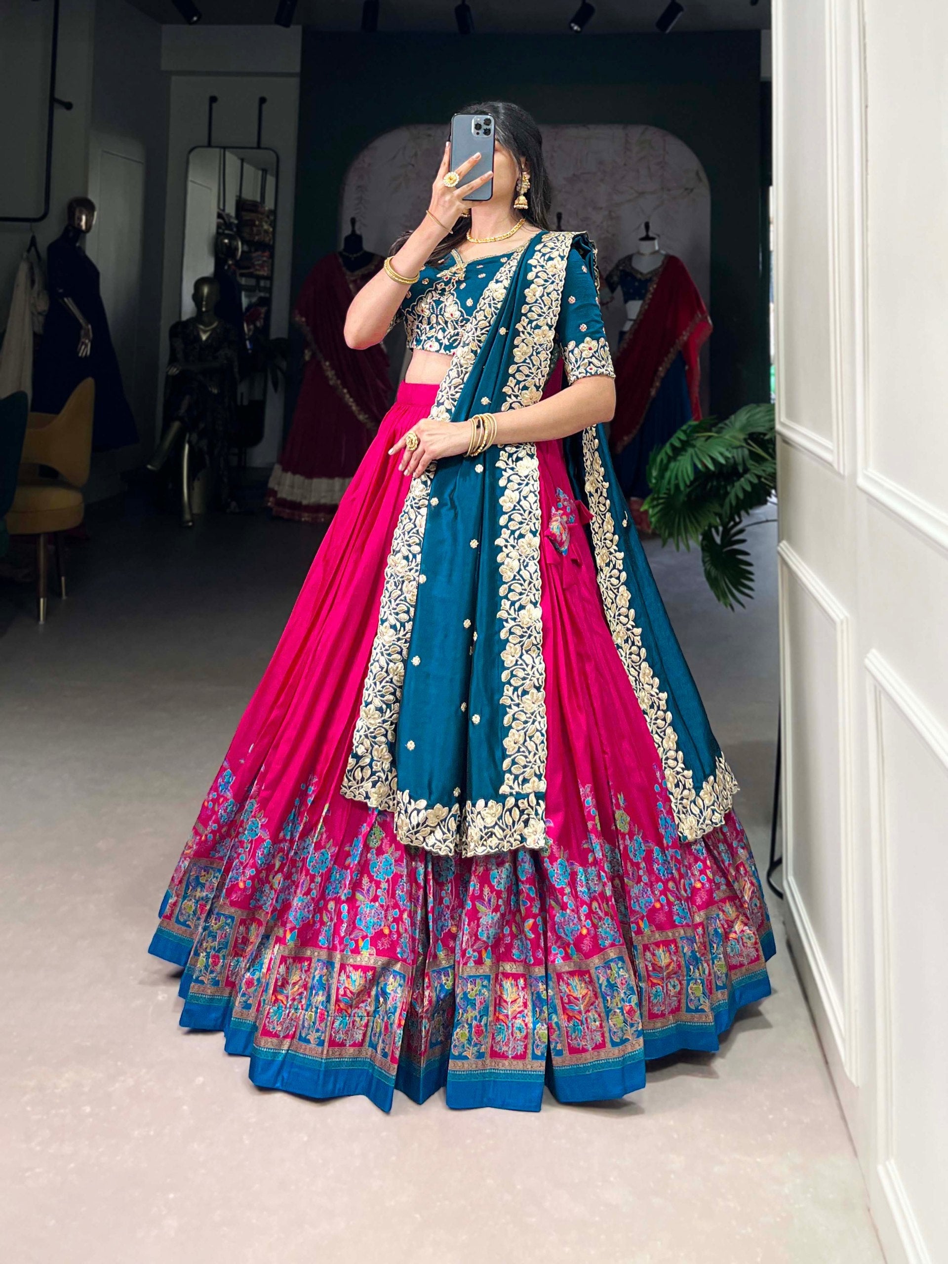 Precious Pink Tussar Silk Foil Work Traditional Lehenga Choli