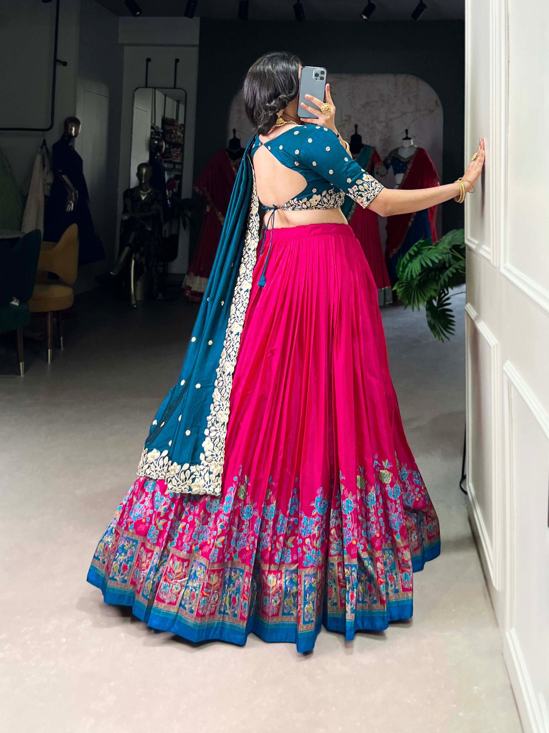 Precious Pink Tussar Silk Foil Work Traditional Lehenga Choli