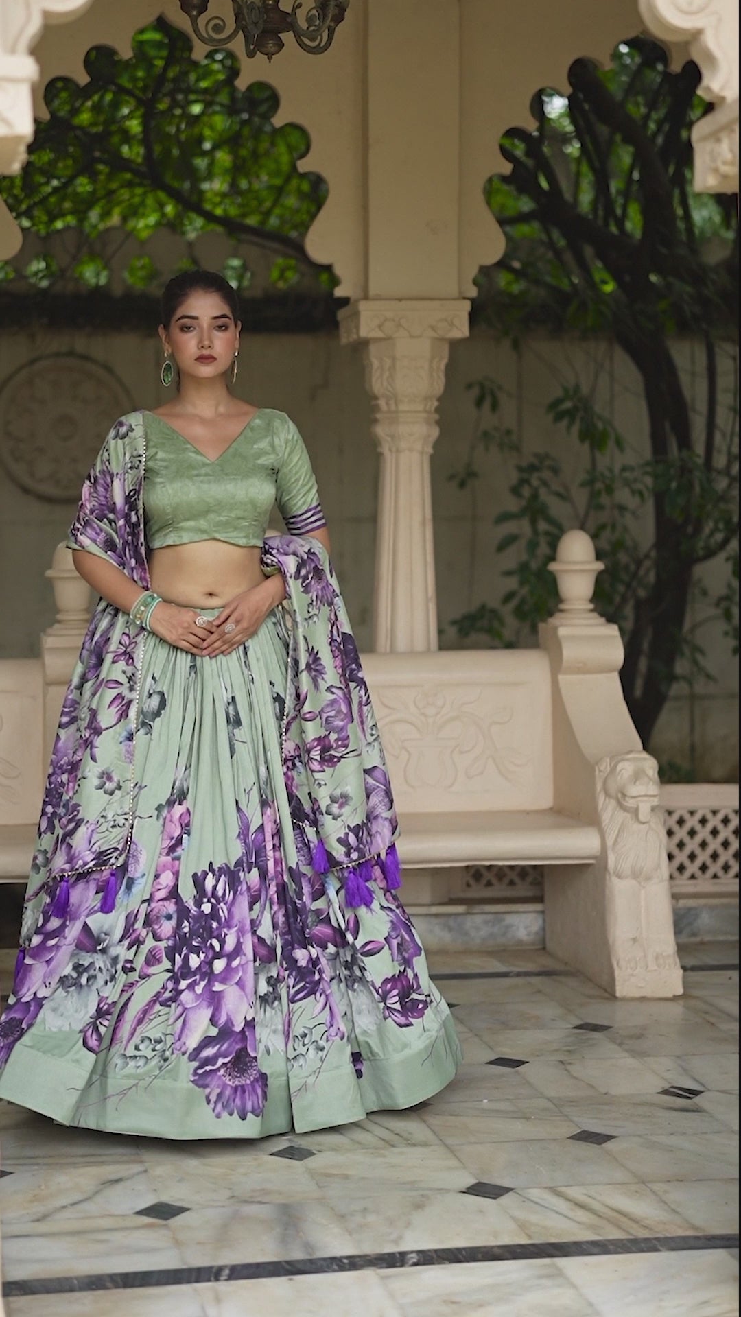 Pista Color Tussar Silk Floral Printed Lehenga Choli