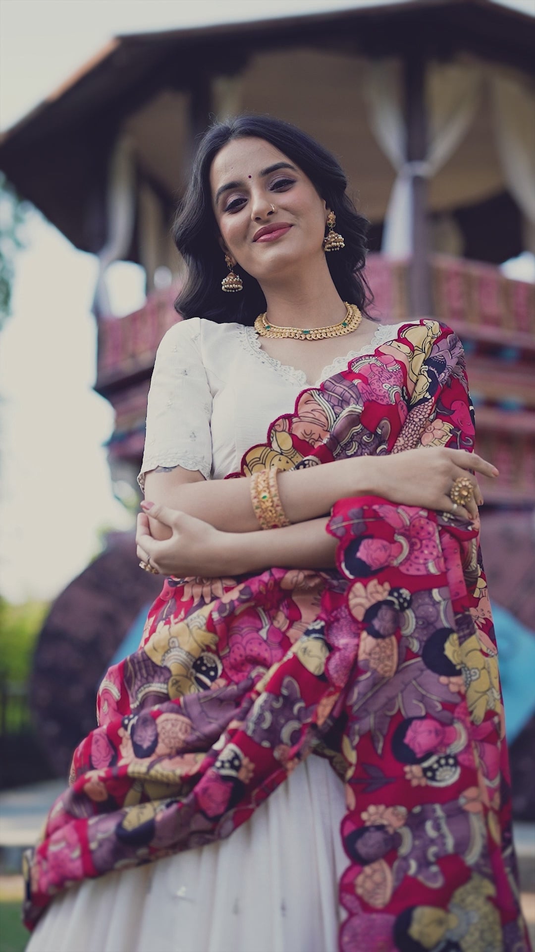 Off White Color Sequins And Thread Embroidery Work Vichitra Silk Lehenga